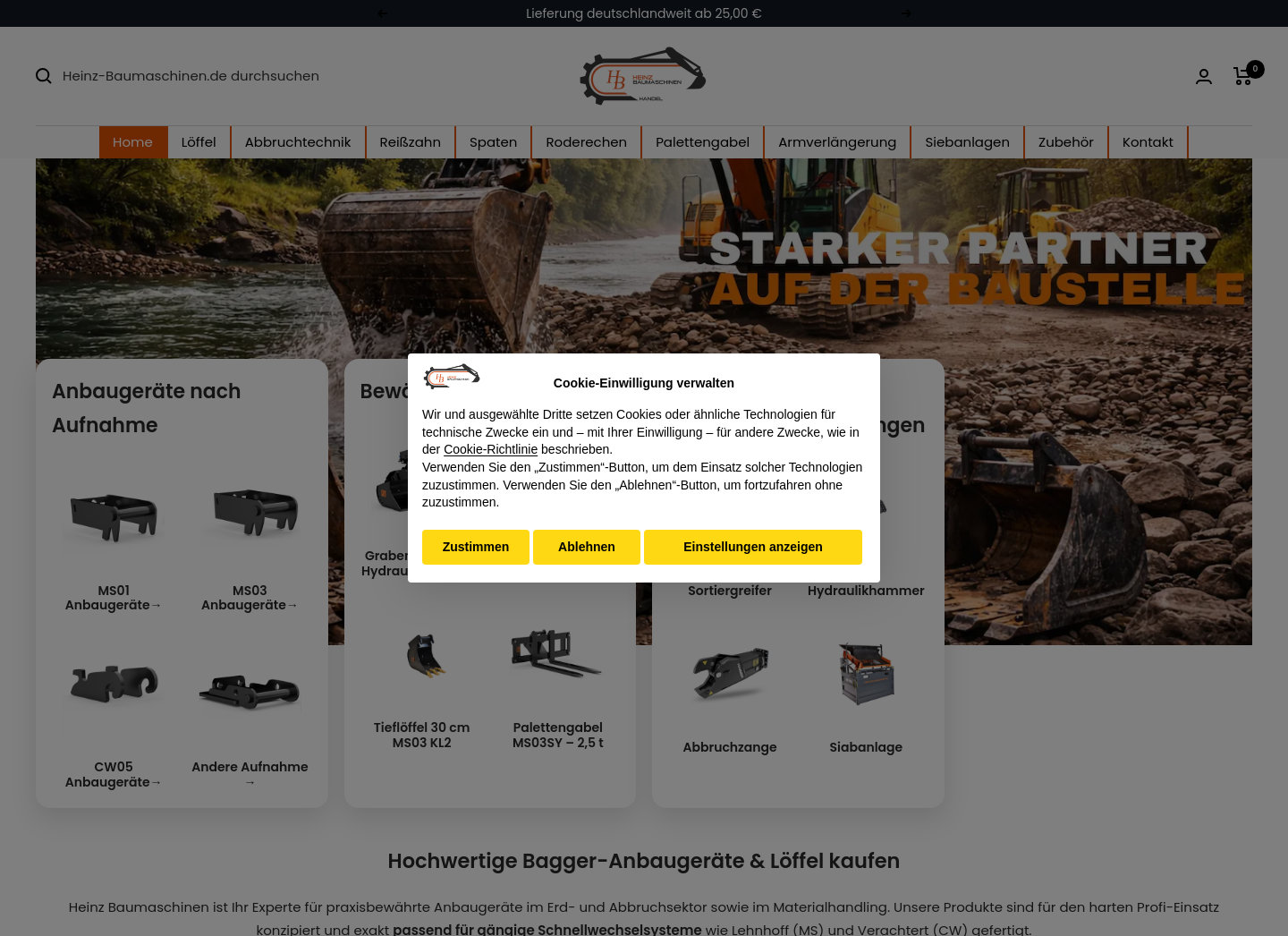Aktuelle Website-Vorschau von Heinz Baumaschinen