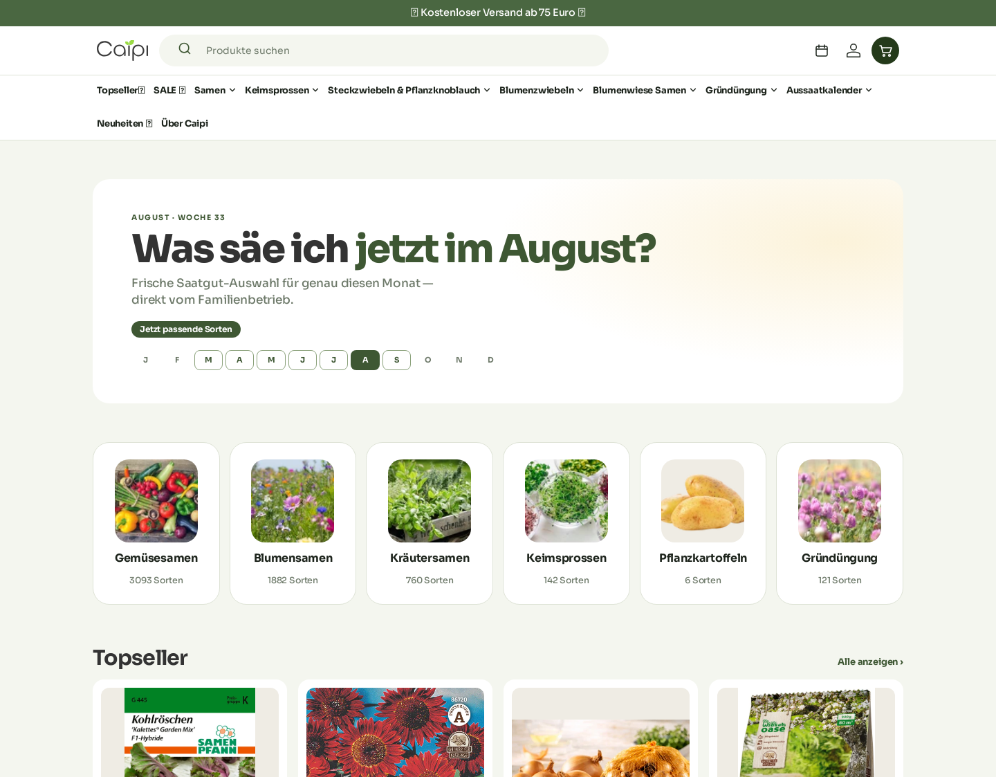Aktuelle Website-Vorschau von Caipi - Samen und Saatgutversand