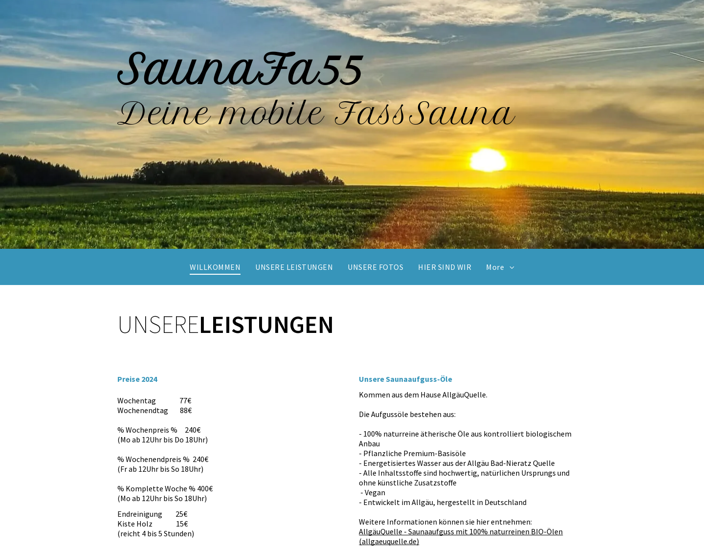 Aktuelle Website-Vorschau von Saunafa55 Vermietung Saunafass