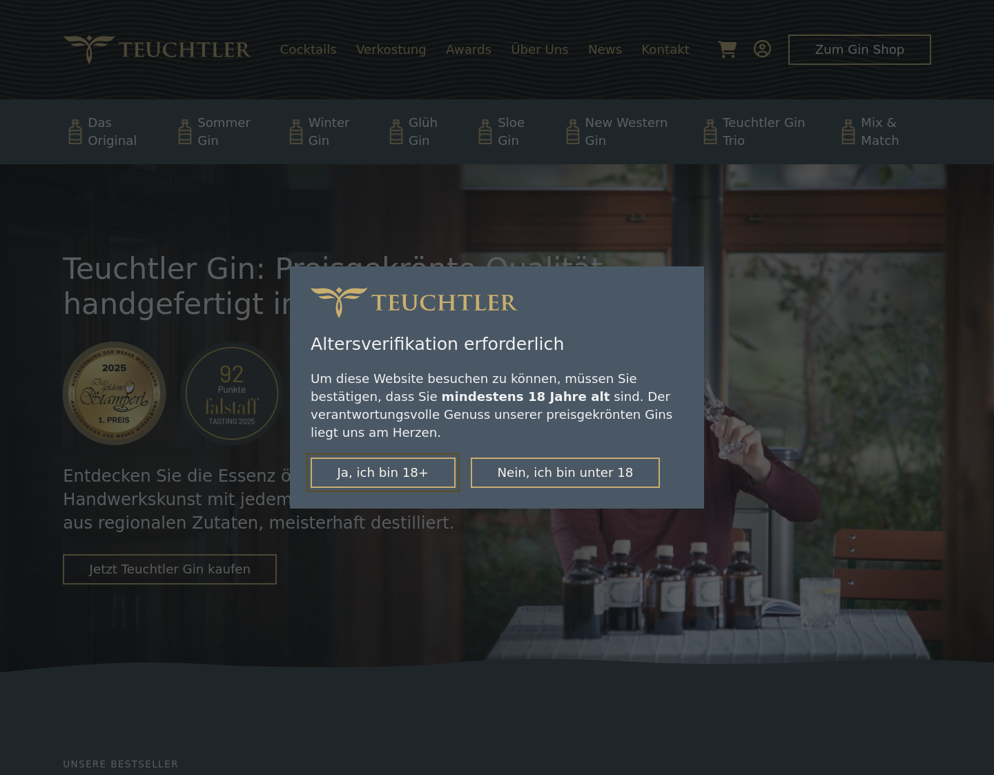 Aktuelle Website-Vorschau von Teuchtler Gin