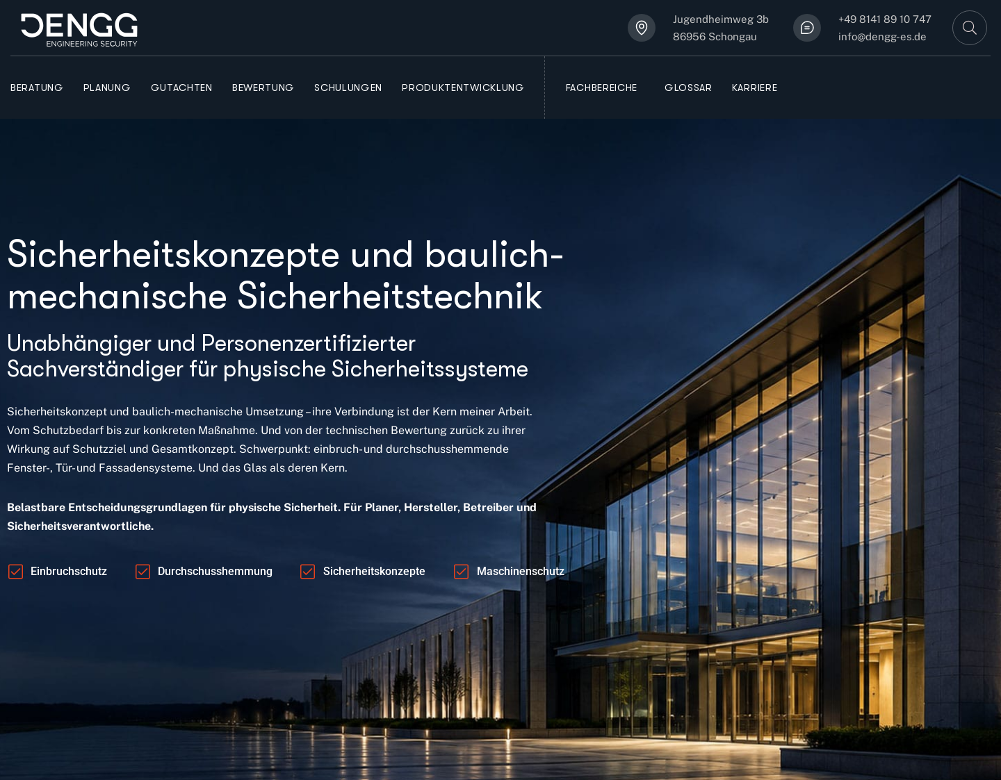Aktuelle Website-Vorschau von DENGG engineering security