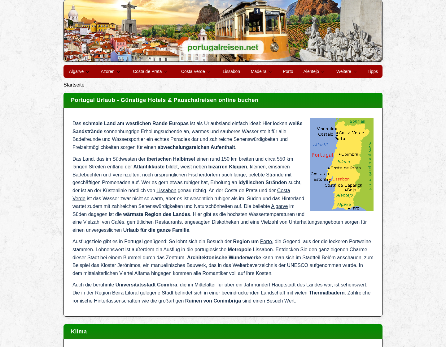 Aktuelle Website-Vorschau von Portugal Reisen