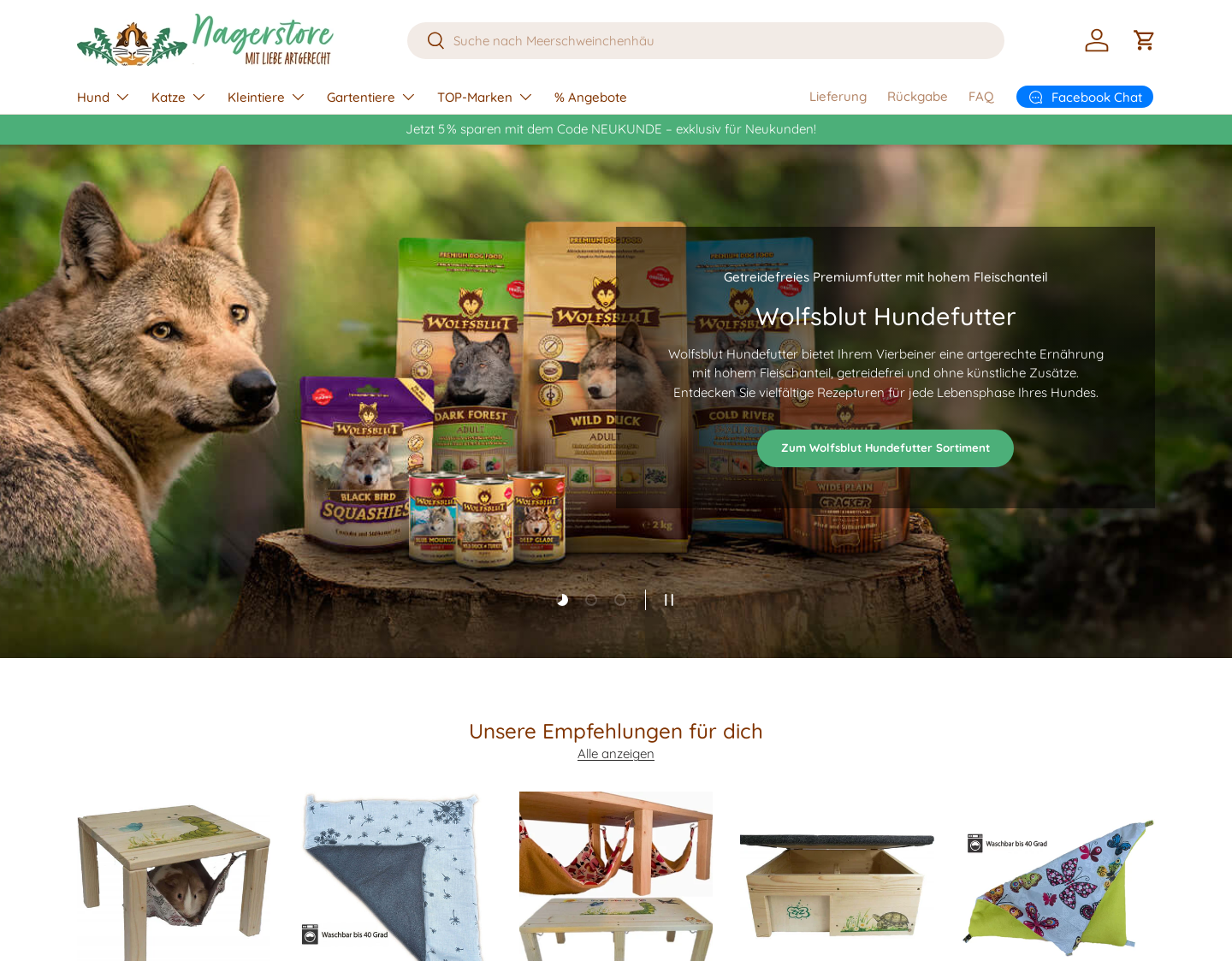 Aktuelle Website-Vorschau von Nagerstore Tierbedarf