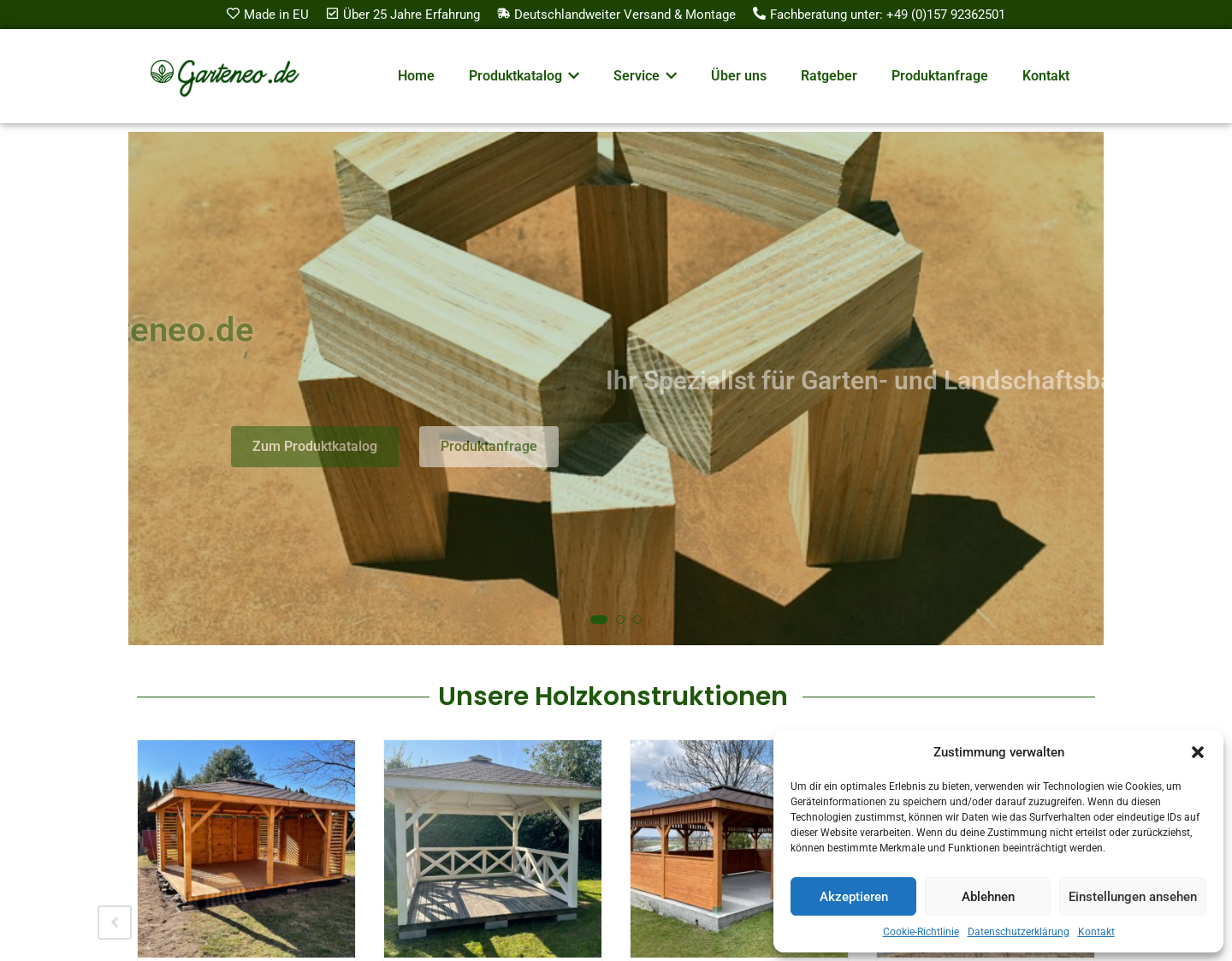 Aktuelle Website-Vorschau von Garteneo Betonzaun und Gartenhäuser