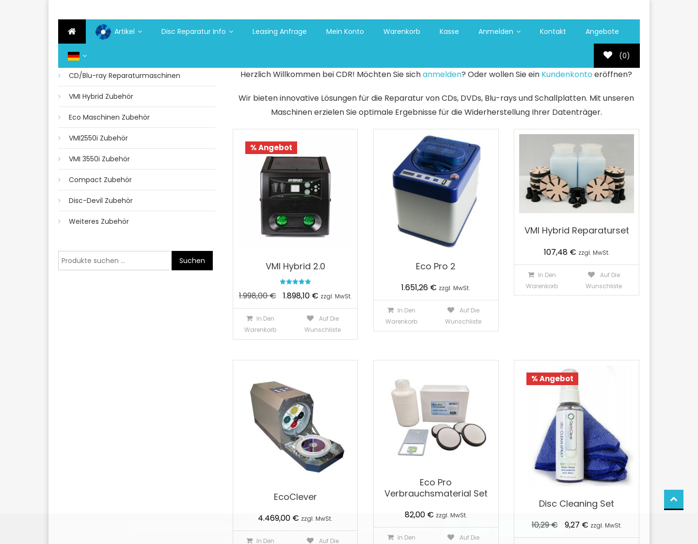 Aktuelle Website-Vorschau von CD/Blu-ray Reparaturmaschinen