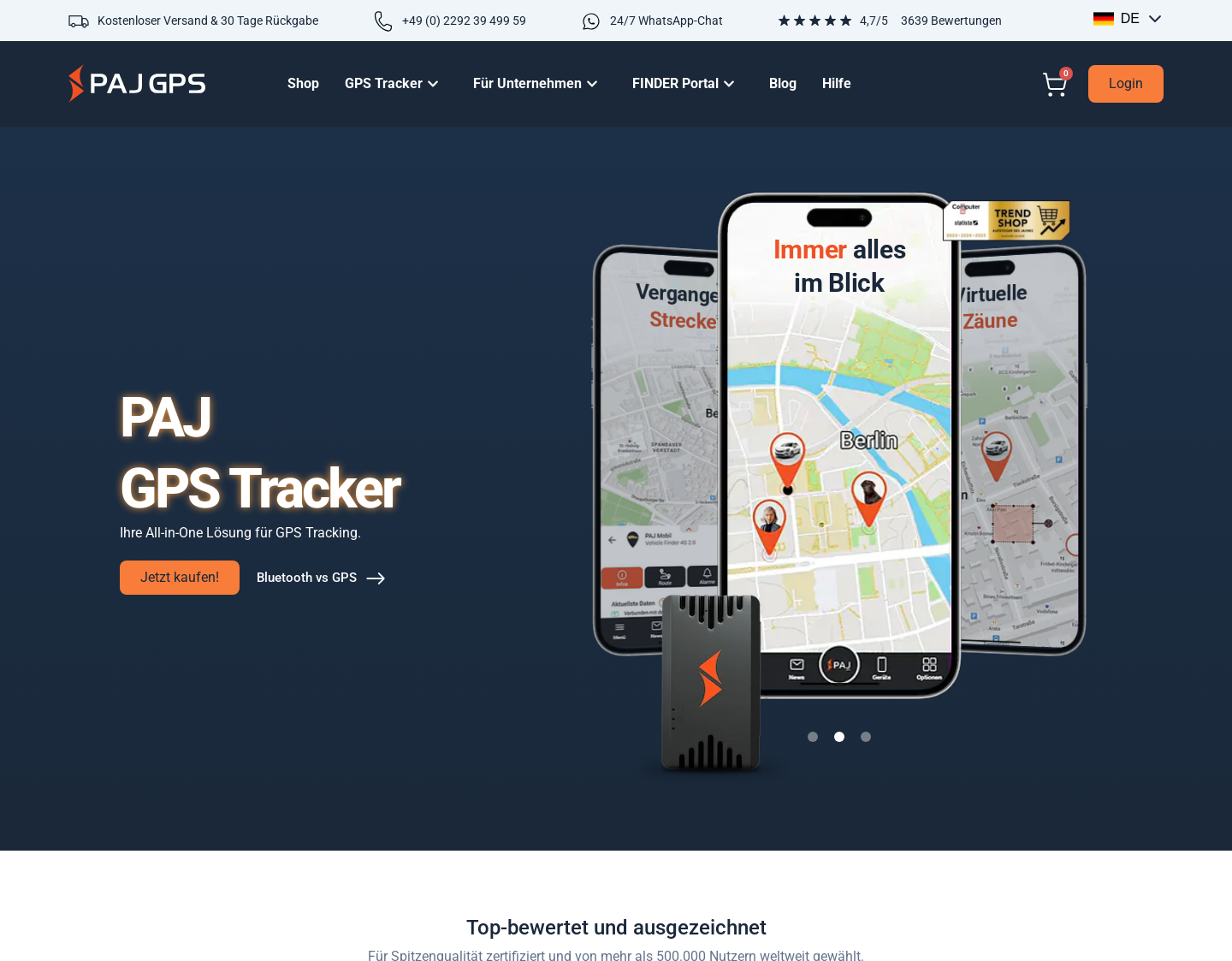 Aktuelle Website-Vorschau von PAJ GPS: Die Besten GPS Tracker & GPS Sender