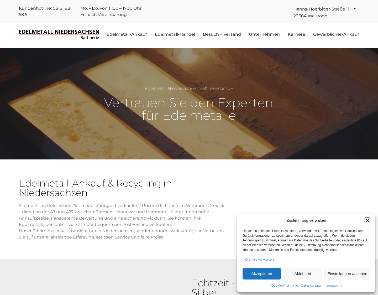 Aktuelle Website-Vorschau von Edelmetall-Scheidestätte Niedersachsen GmbH