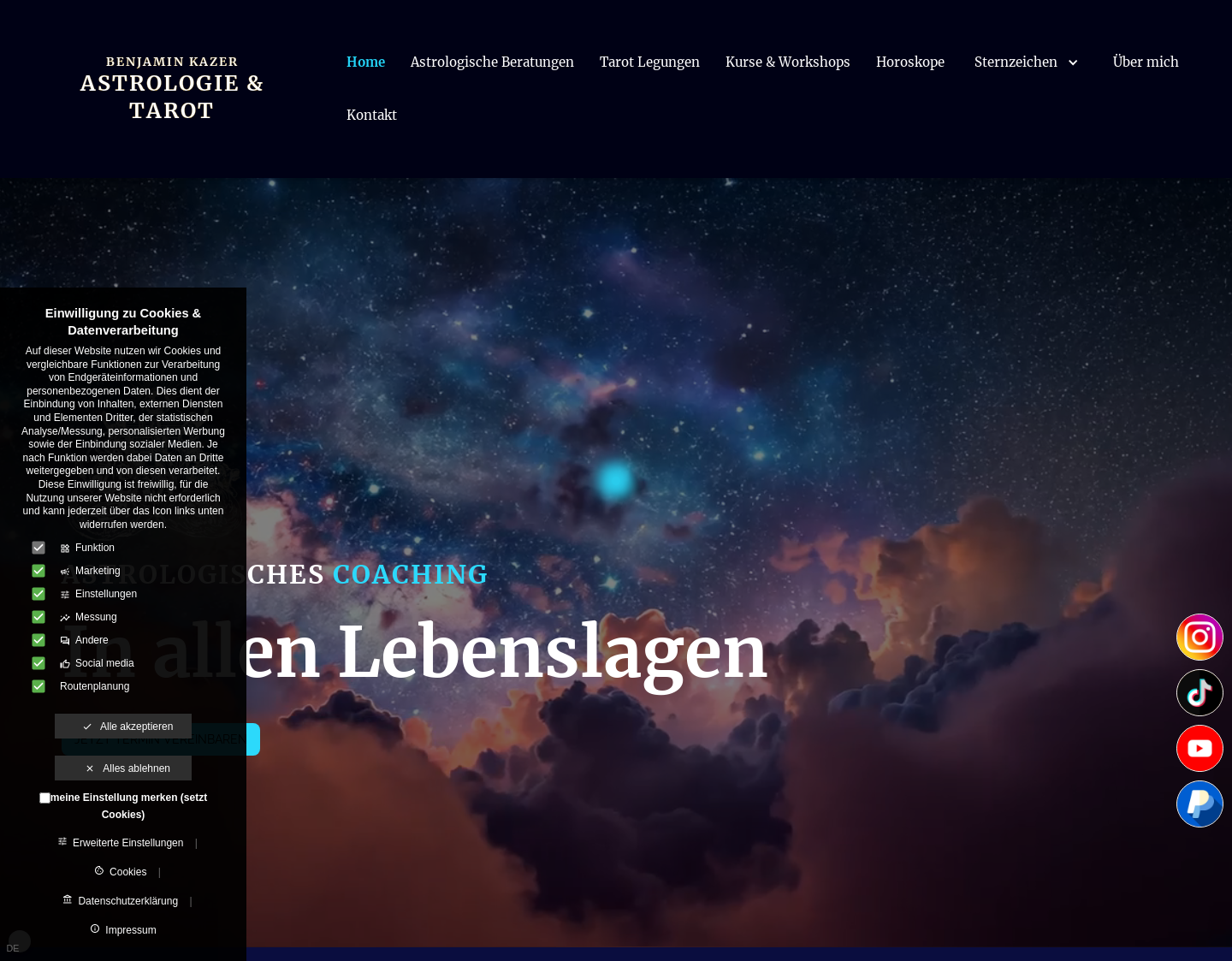 Aktuelle Website-Vorschau von Astrologische Beratung Benjamin Kazer