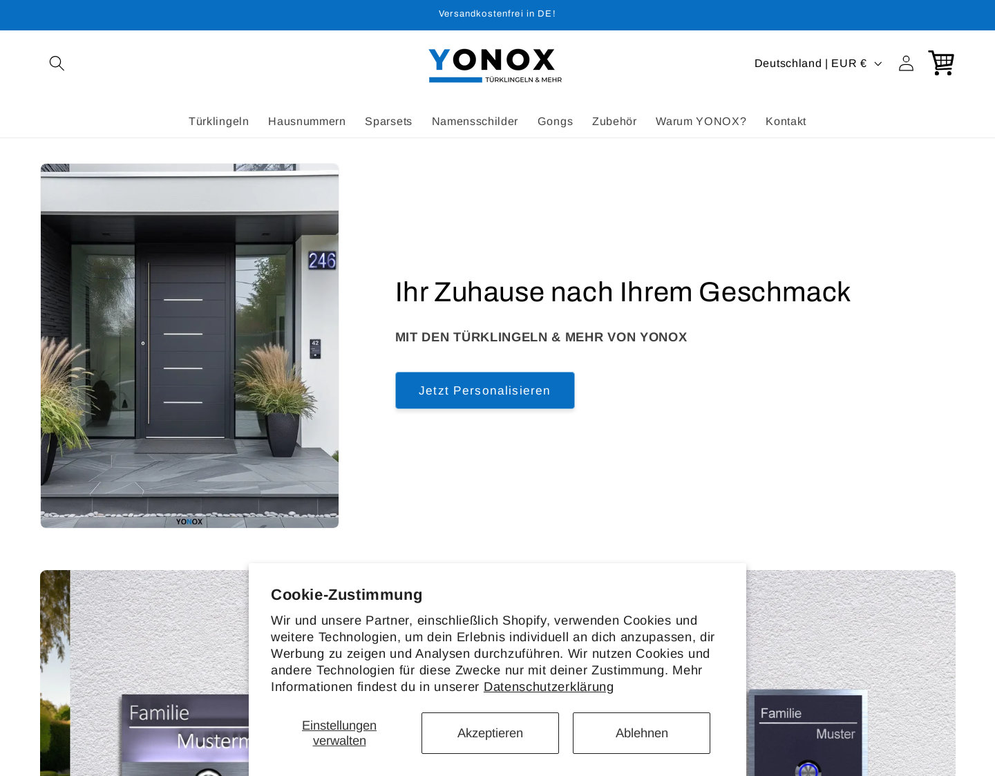 Aktuelle Website-Vorschau von YONOX - Türkllingeln, Hausnummern & Mehr