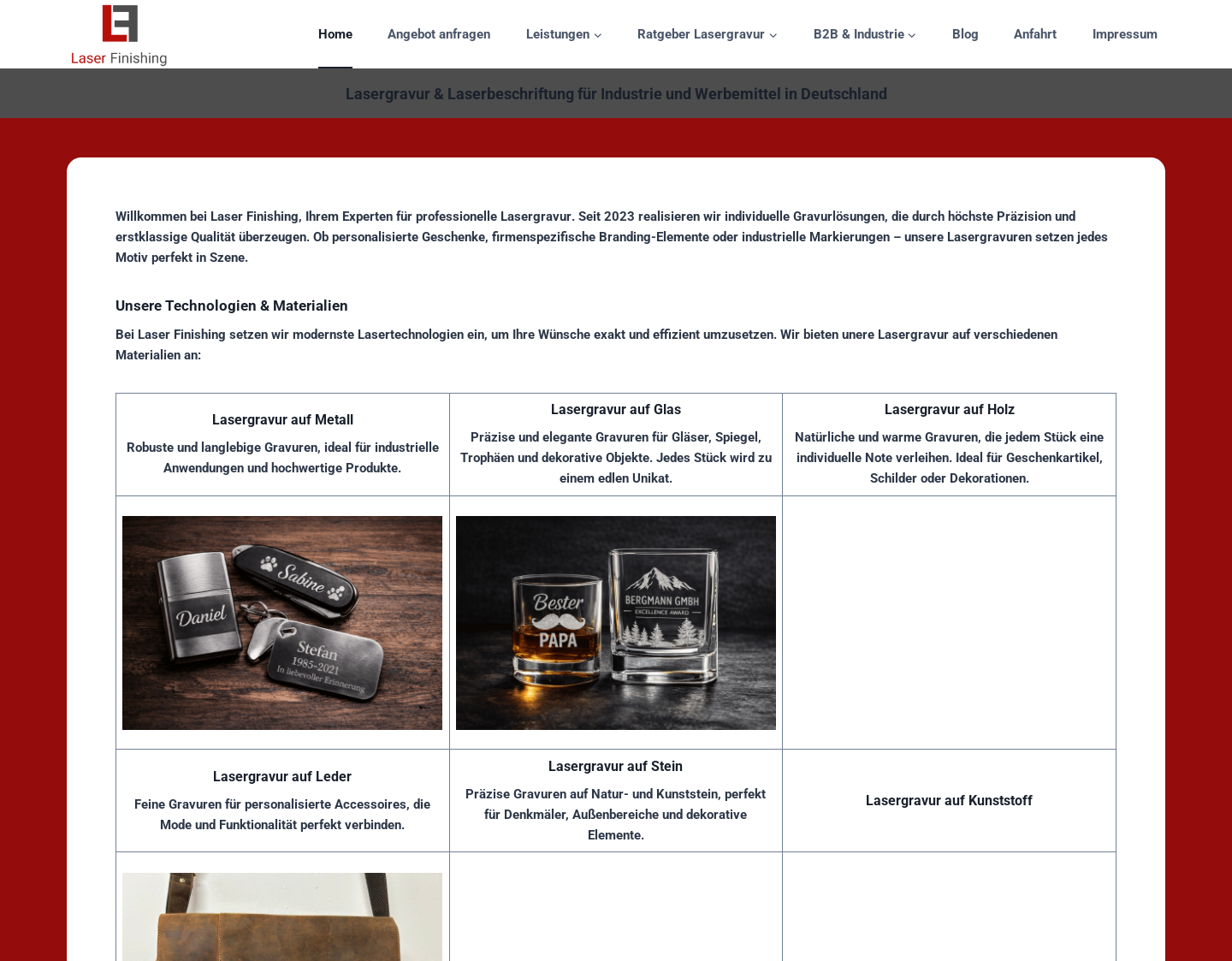 Aktuelle Website-Vorschau von Laser Finishing