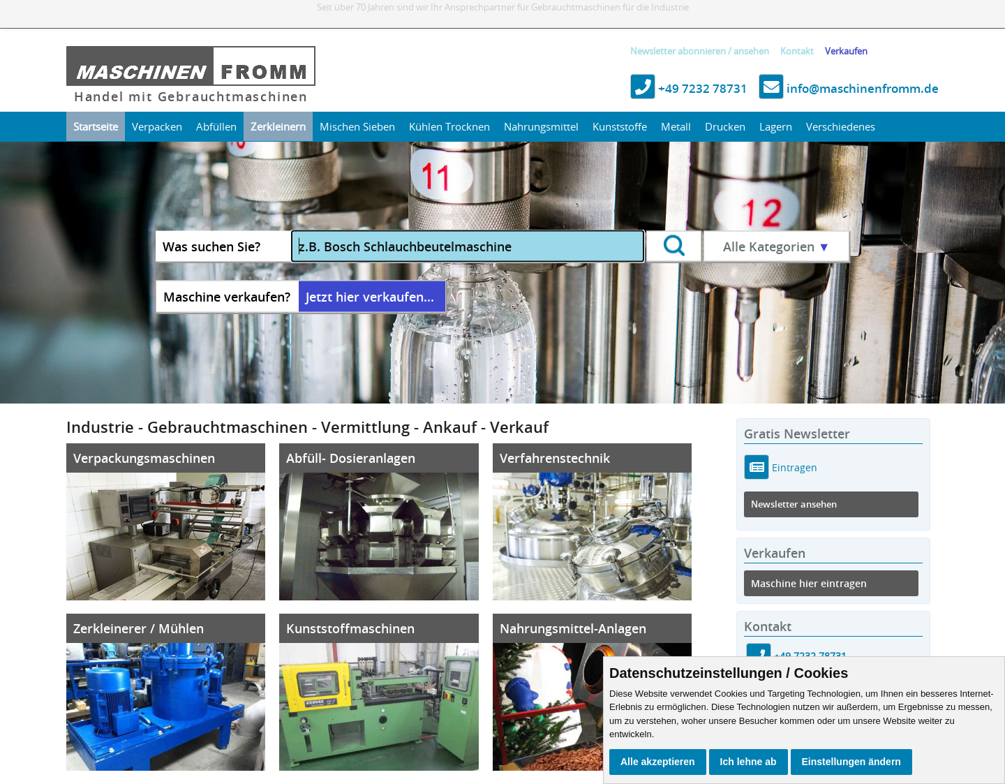 Aktuelle Website-Vorschau von Fromm - Handel mit Gebrauchtmaschinen