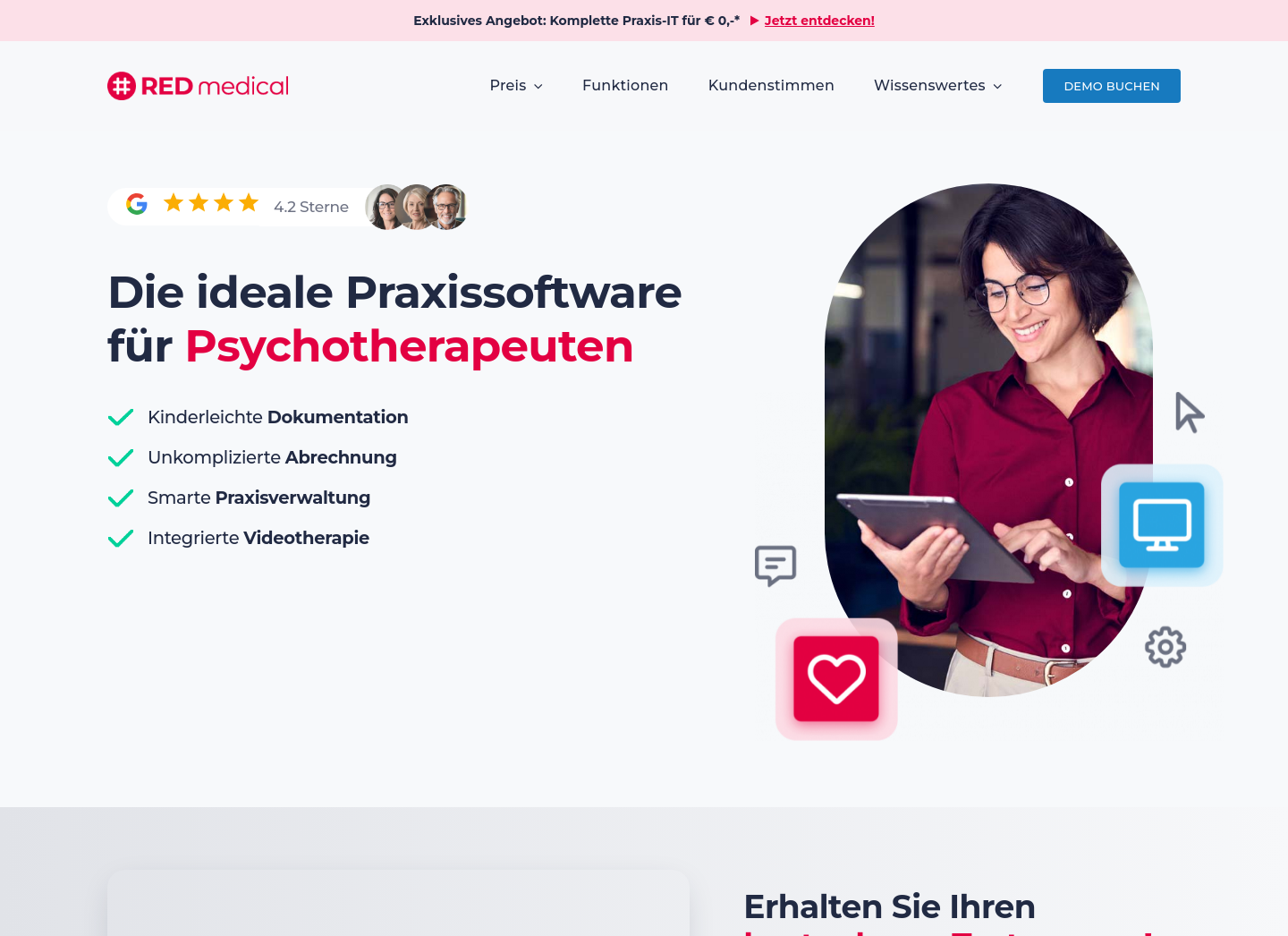 Aktuelle Website-Vorschau von Praxissoftware für Psychotherapeuten