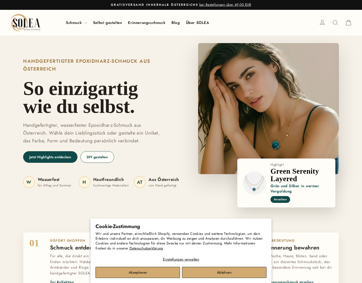 Aktuelle Website-Vorschau von SOLEA Epoxid Schmuck