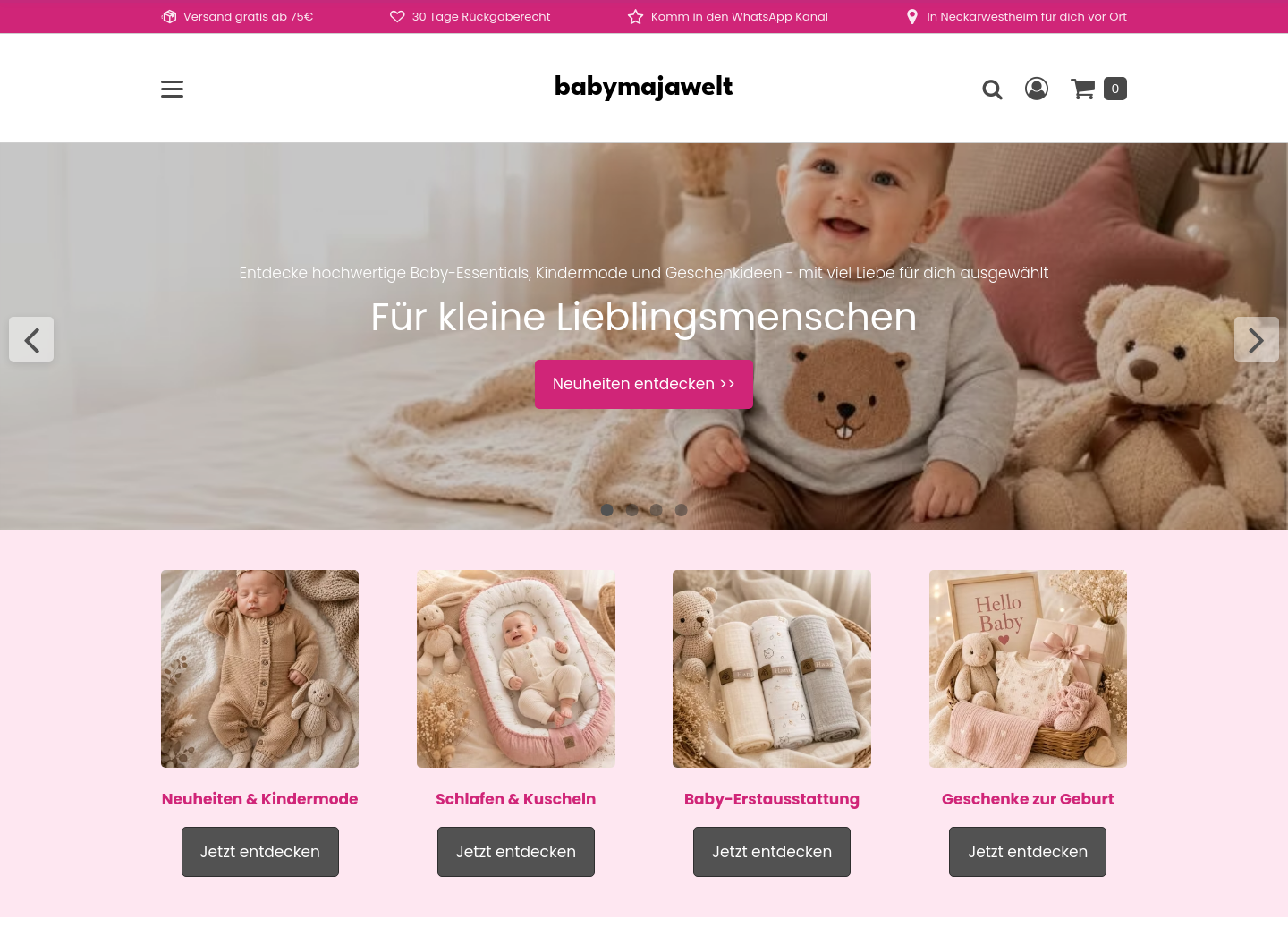 Aktuelle Website-Vorschau von Babymajawelt Babyladen