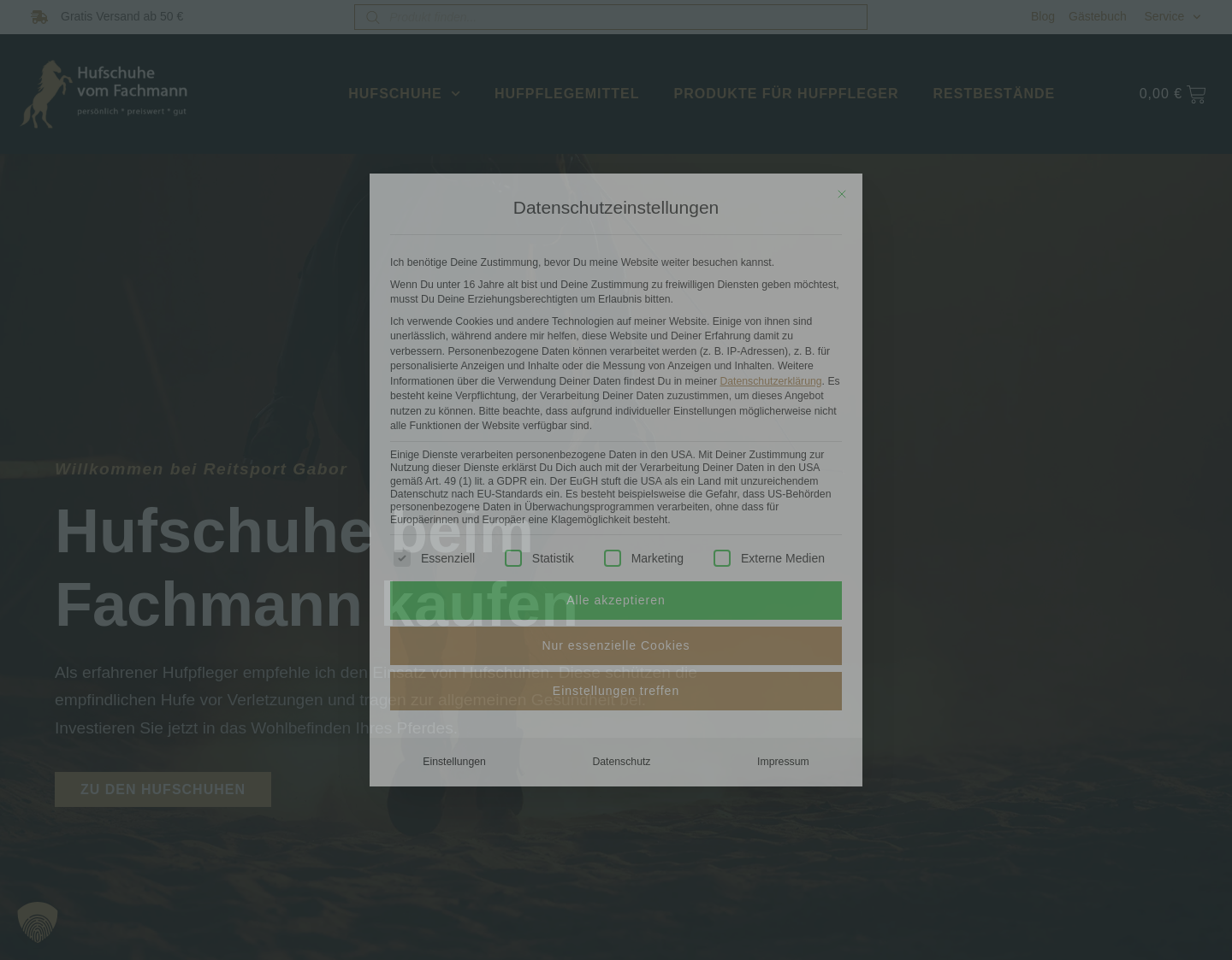 Aktuelle Website-Vorschau von Hufschuhe vom Fachmann