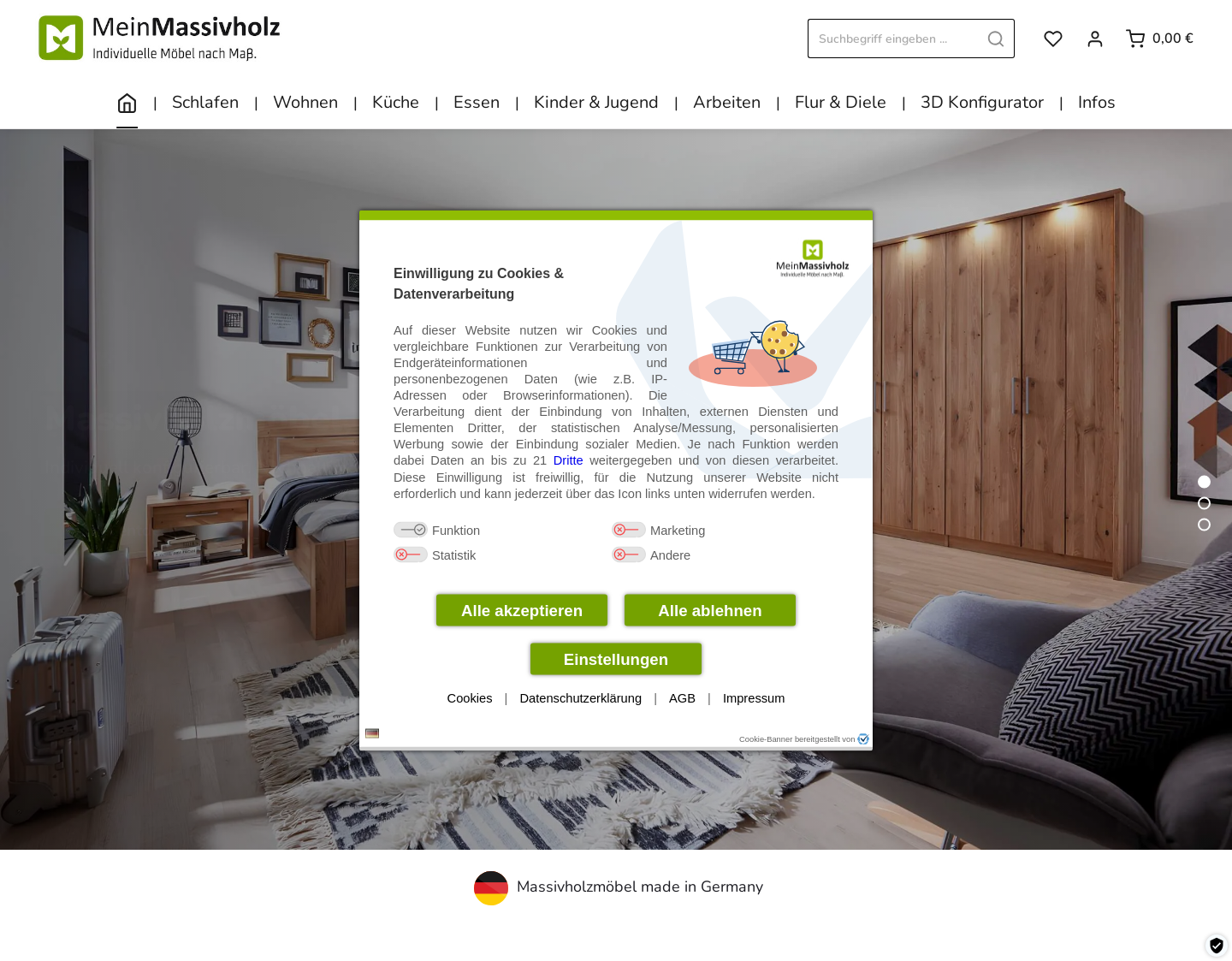 Aktuelle Website-Vorschau von MeinMassivholz - Individuelle Möbel nach Maß