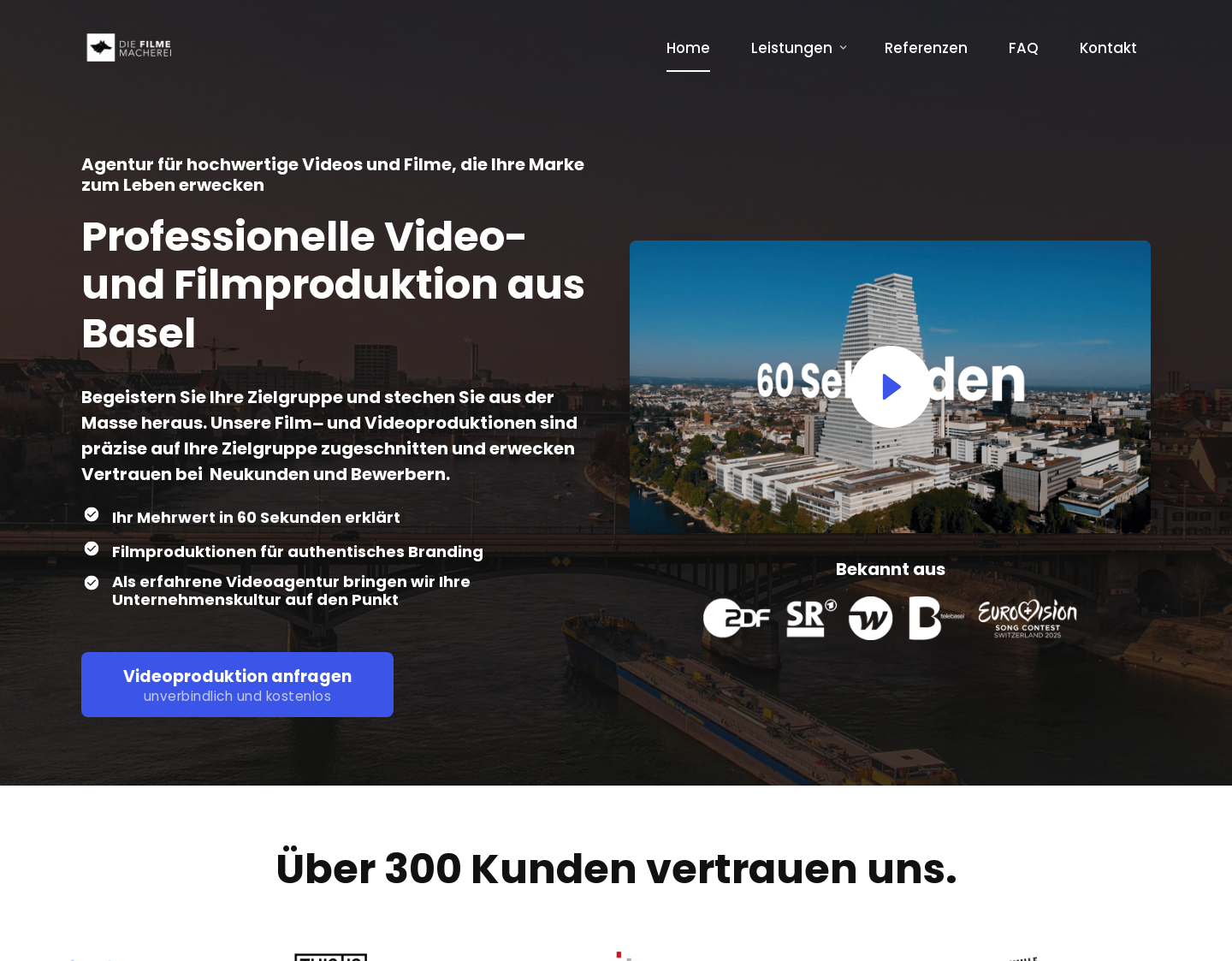 Aktuelle Website-Vorschau von DIE FILMACHEREI Basel - Agentur für Video & Film