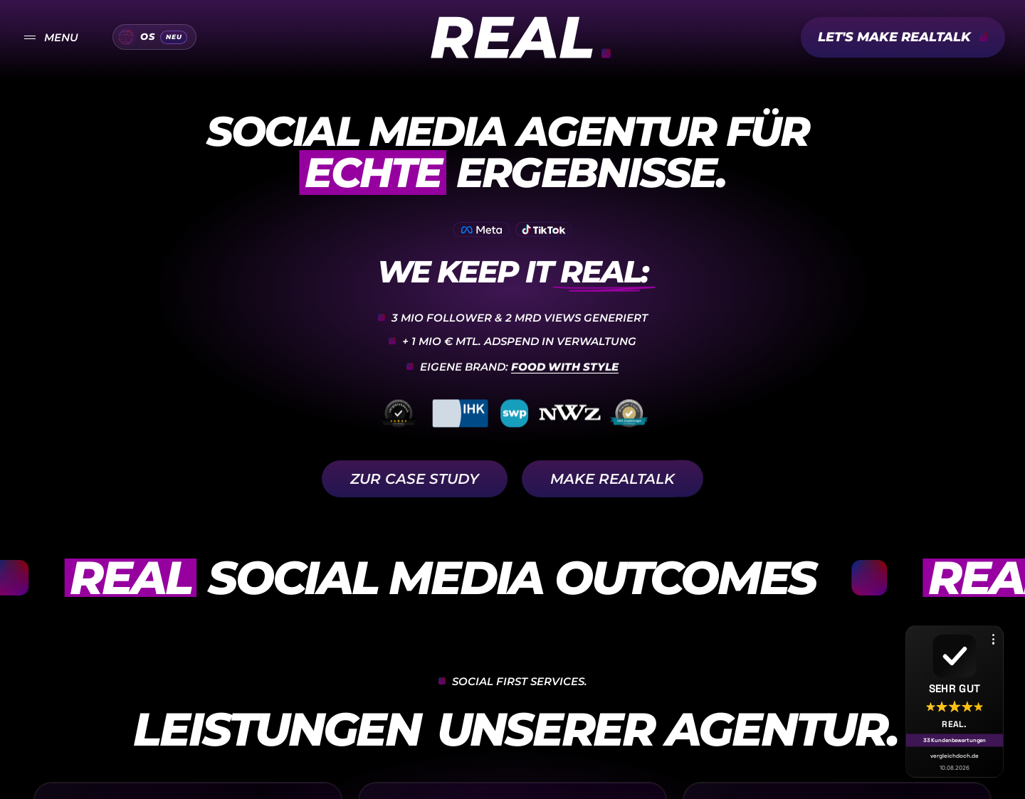 Aktuelle Website-Vorschau von REAL. Social Media Agentur
