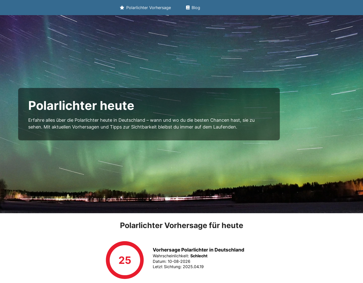 Aktuelle Website-Vorschau von Polarlichter Heute in Deutschland