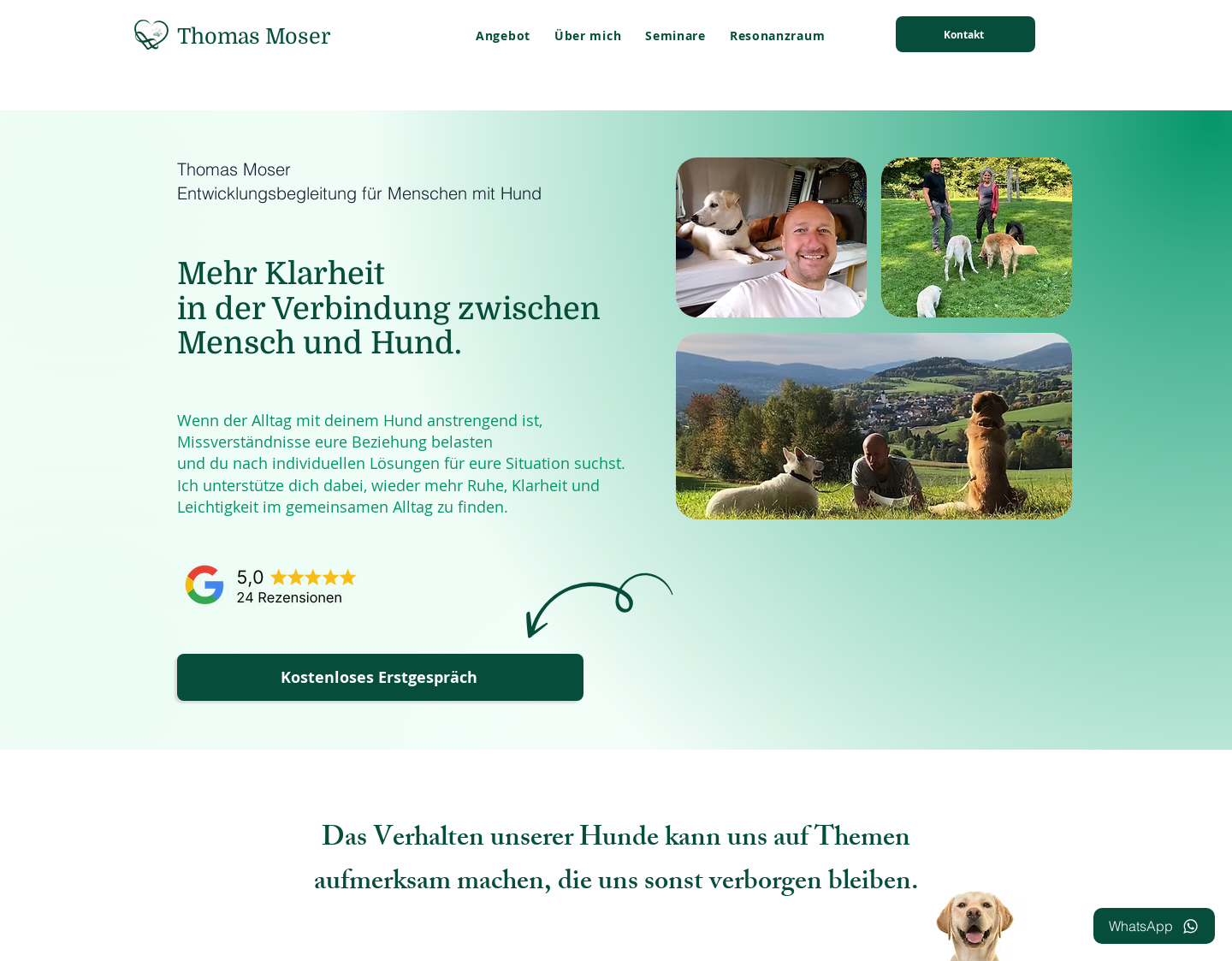 Aktuelle Website-Vorschau von Thomas Moser Tierkommunikation