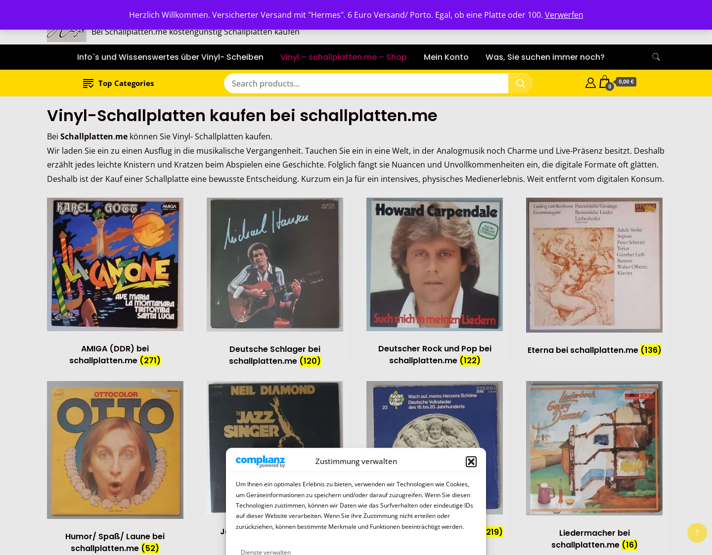 Aktuelle Website-Vorschau von Vinyl- Schallplatten Musik aus 100 Jahren