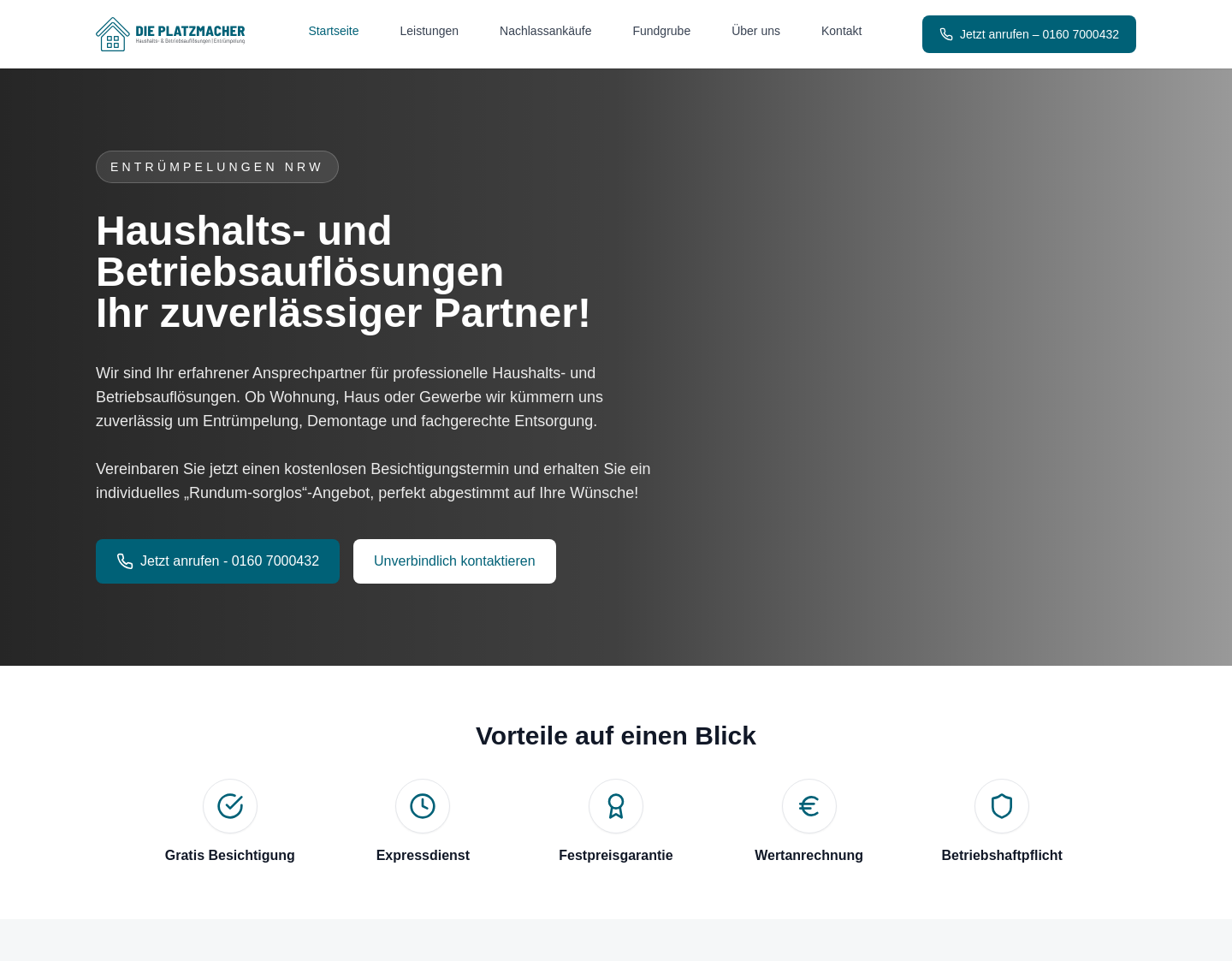 Aktuelle Website-Vorschau von Haushaltauflösung Platzmacher Bachem