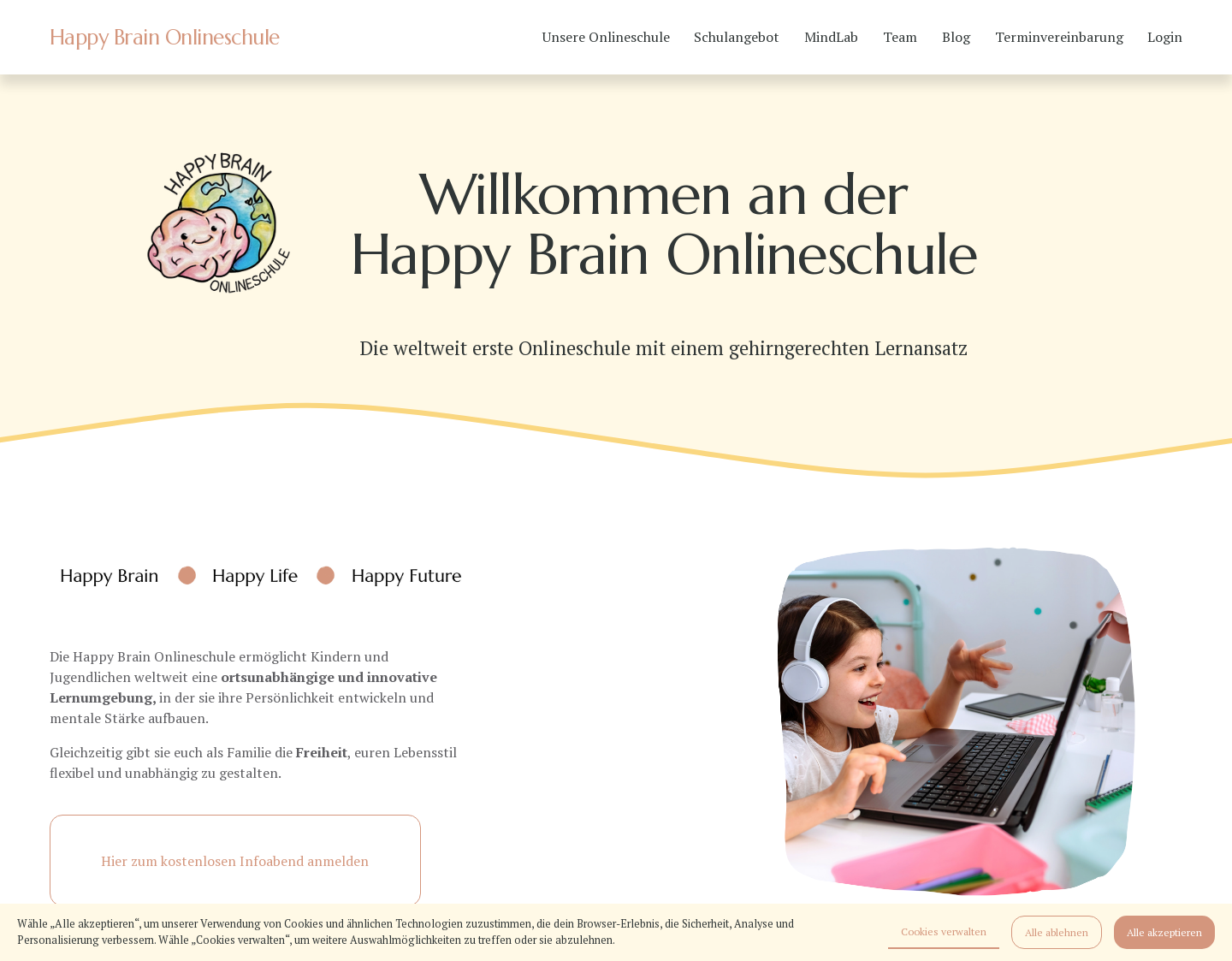 Aktuelle Website-Vorschau von Happy Brain Onlineschule