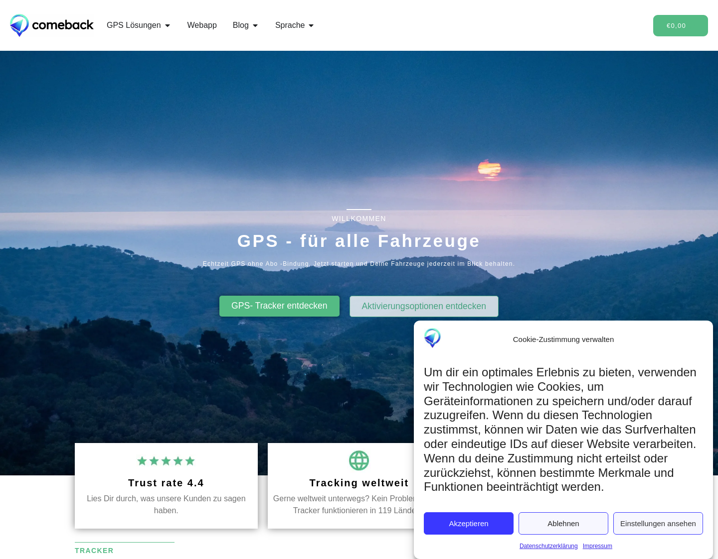 Aktuelle Website-Vorschau von Comeback-Tracker