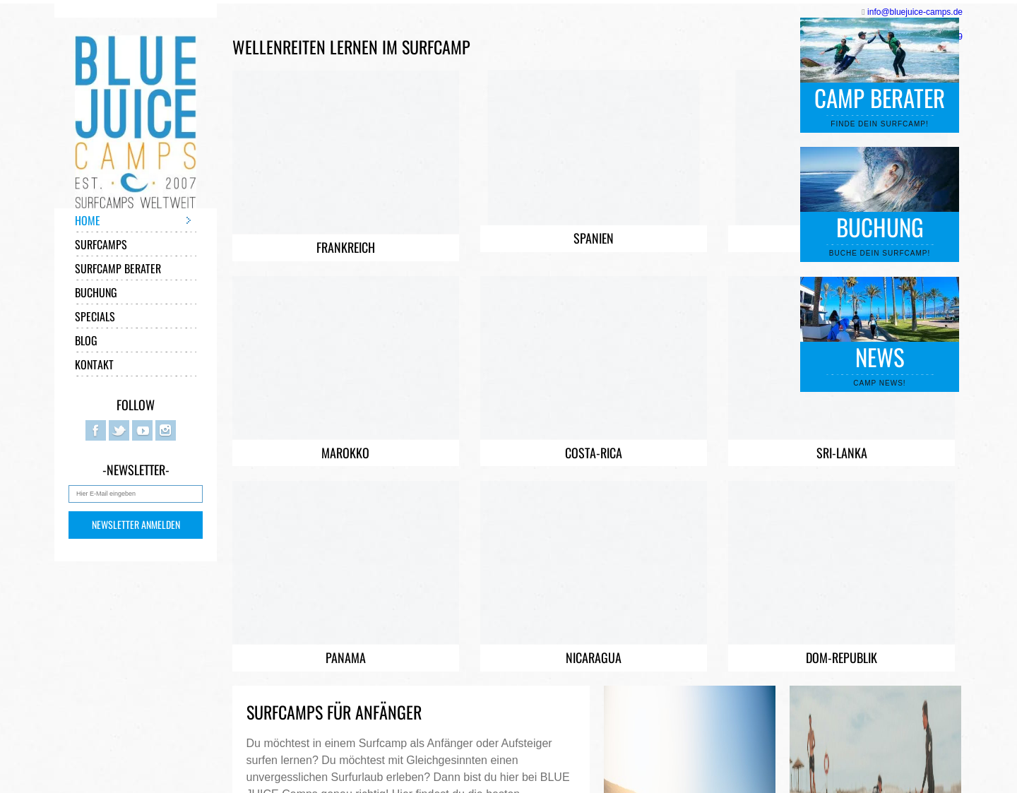 Aktuelle Website-Vorschau von BLUE JUICE Camps