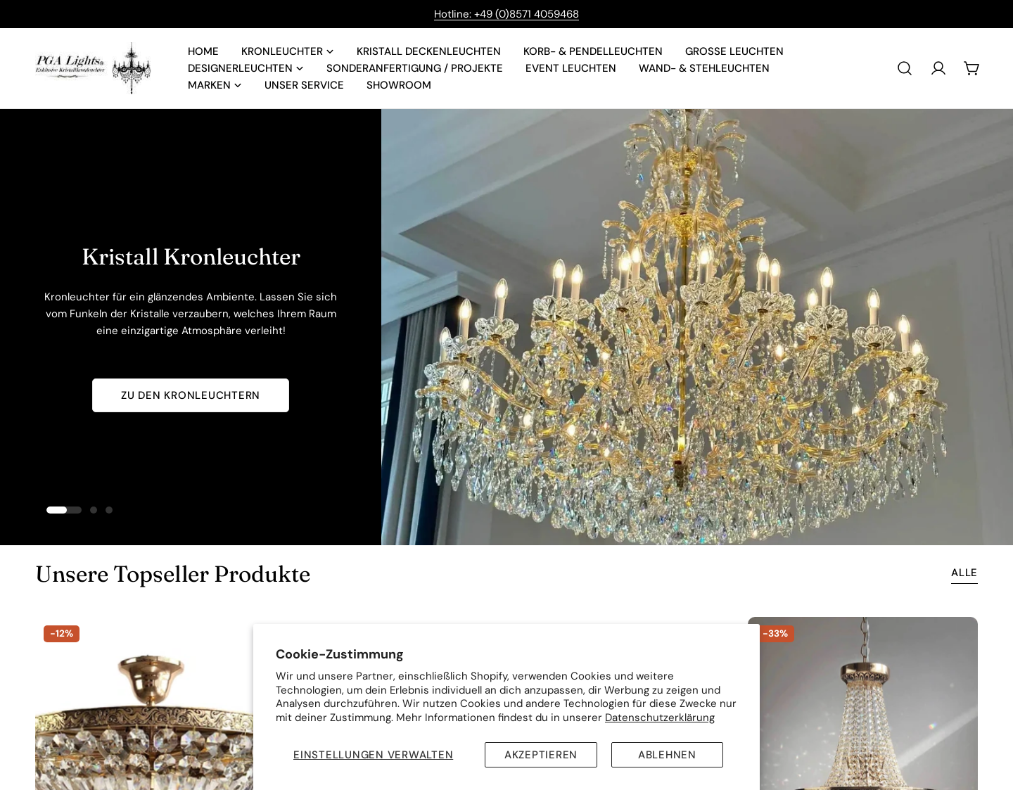 Aktuelle Website-Vorschau von PGA-Lights Kristallkronleuchter