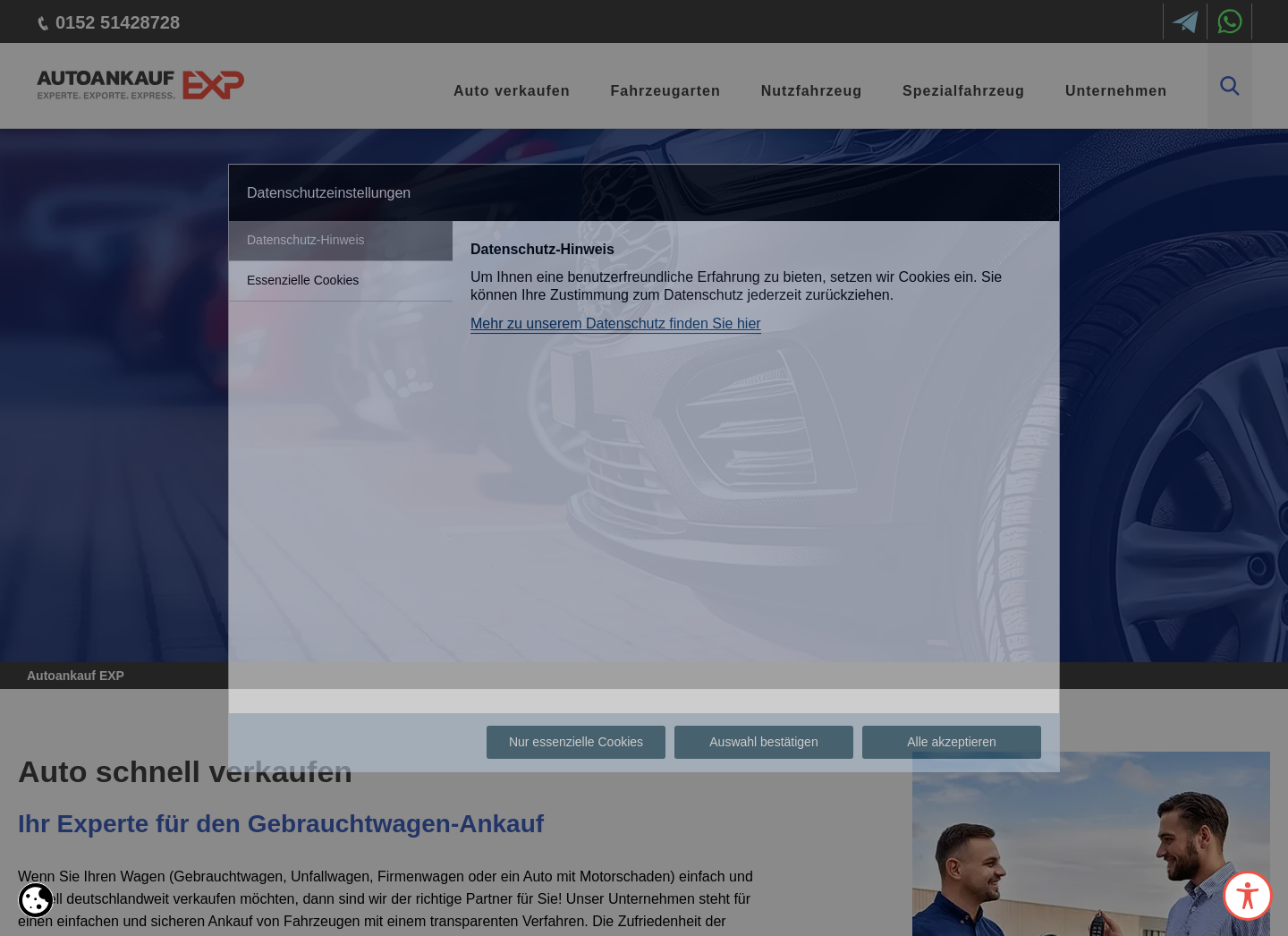 Aktuelle Website-Vorschau von Autoankauf EXP – Fahrzeuge bundesweit verkaufen