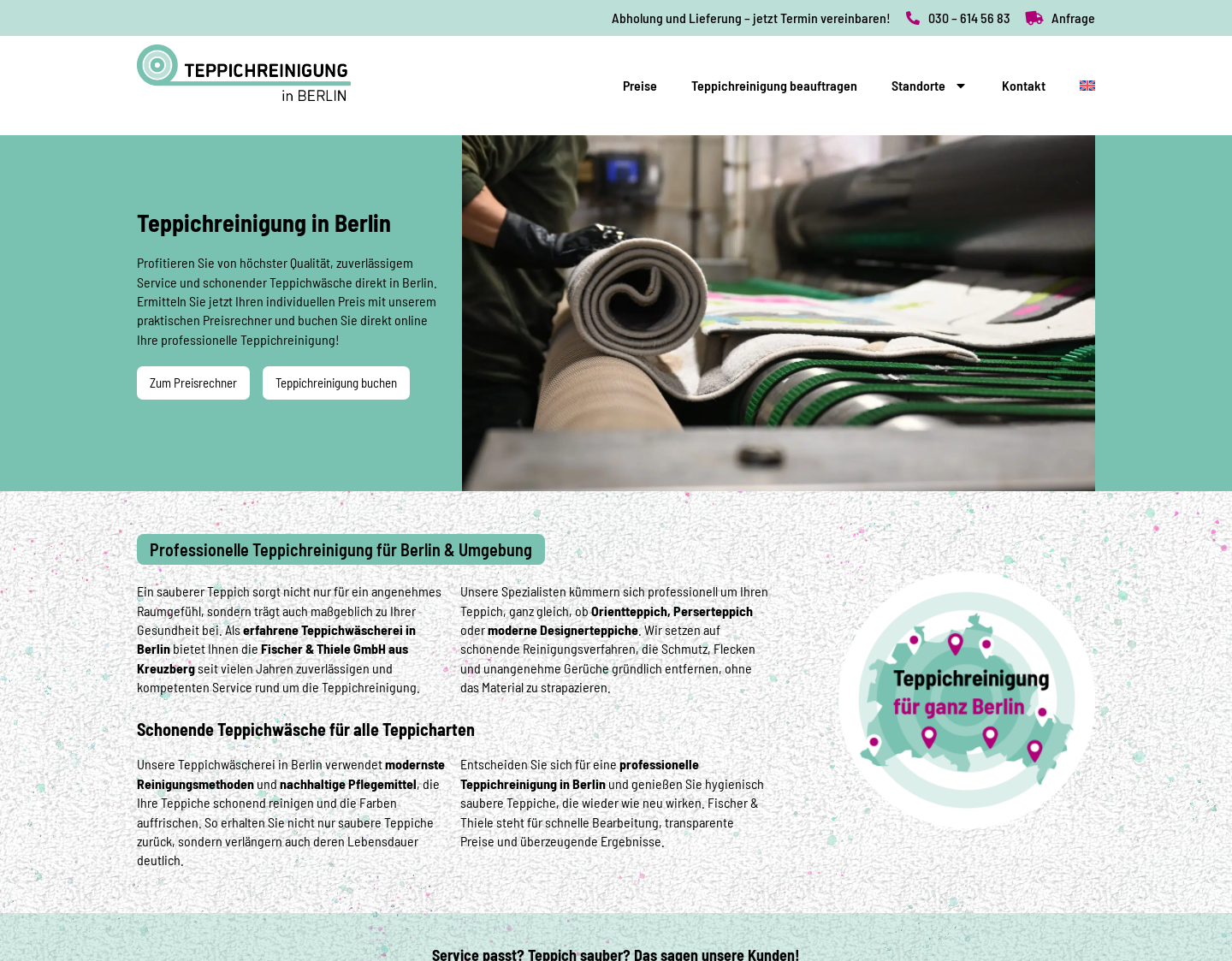 Aktuelle Website-Vorschau von Teppichreinigung Berlin by Fischer & Thiele GmbH