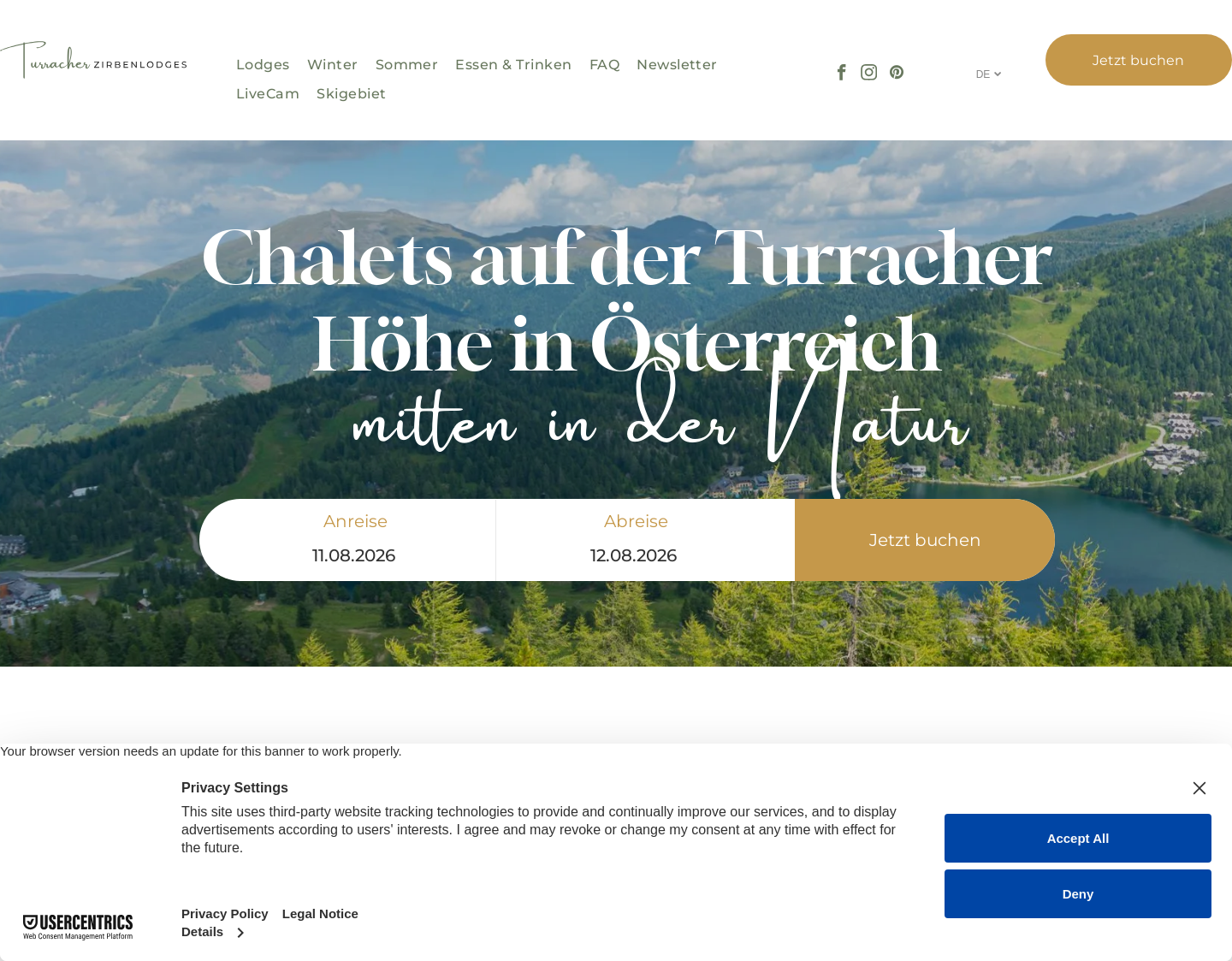 Aktuelle Website-Vorschau von Turracher Zirbenlodges