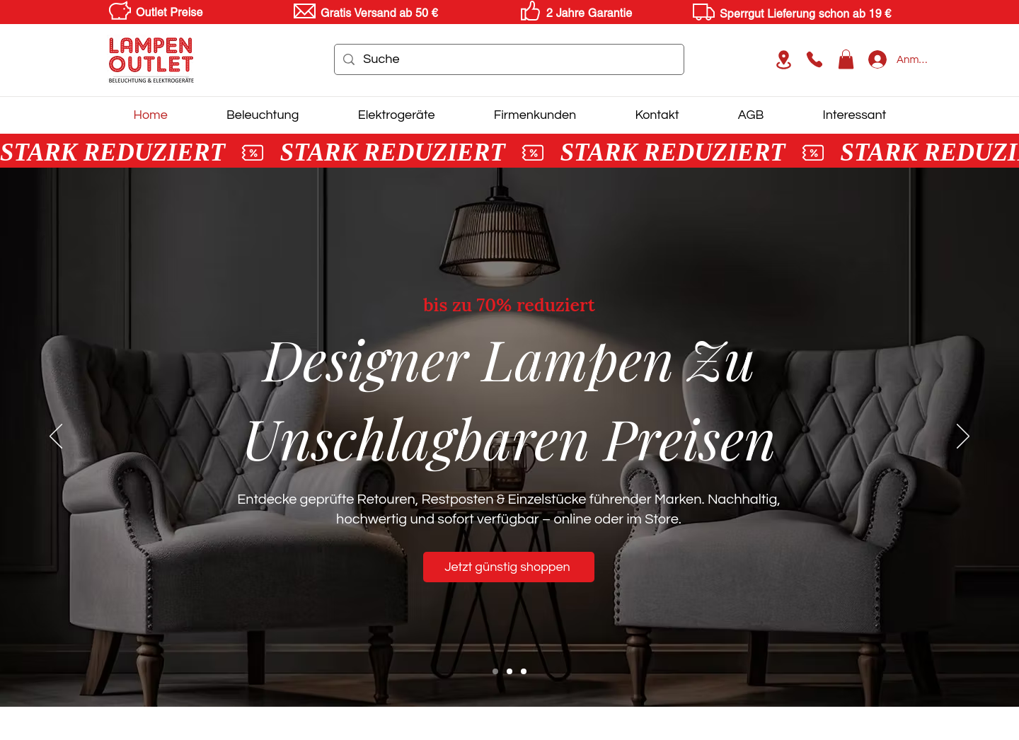 Aktuelle Website-Vorschau von Lampen Outlet