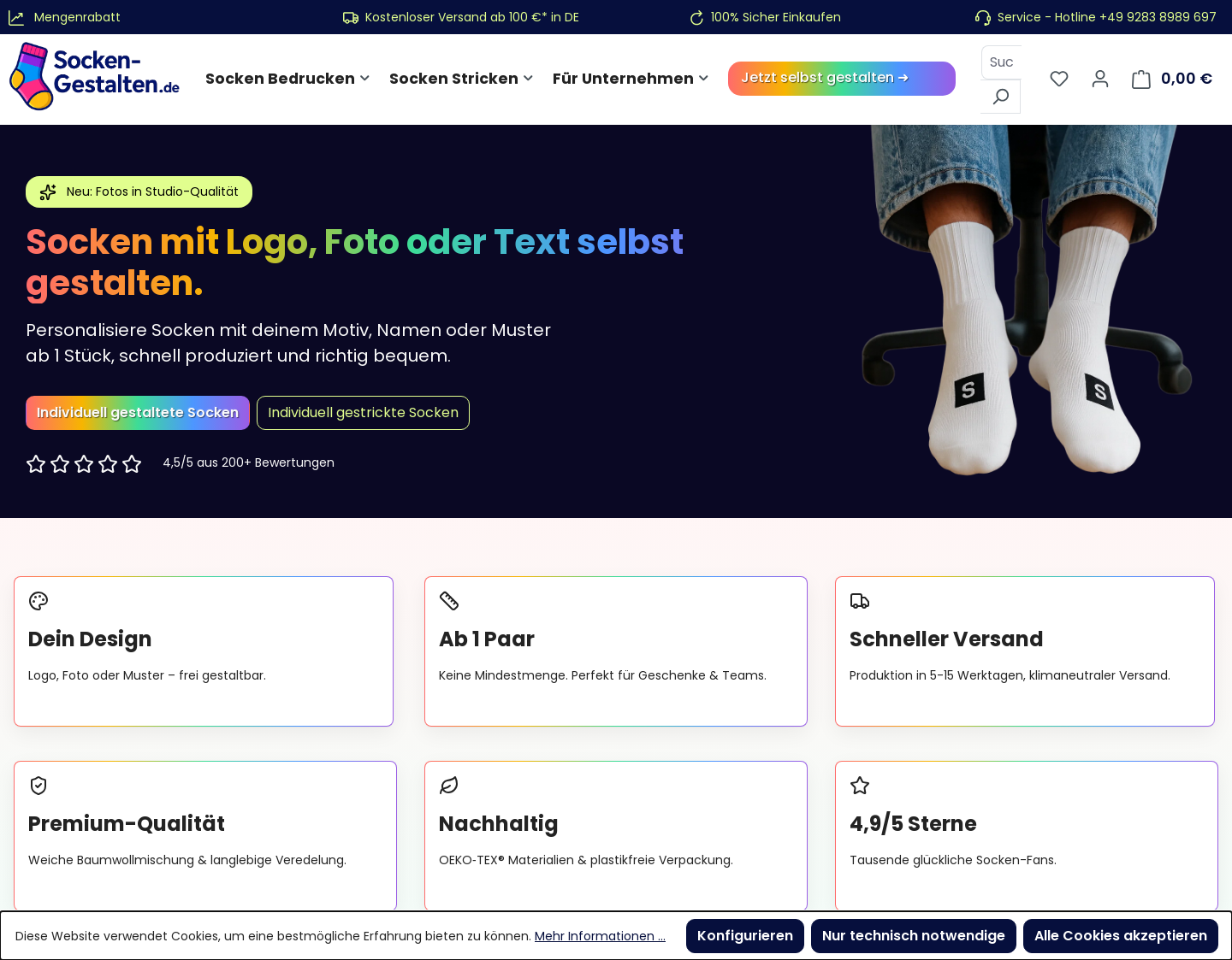 Aktuelle Website-Vorschau von Personalisierte Socken online gestalten