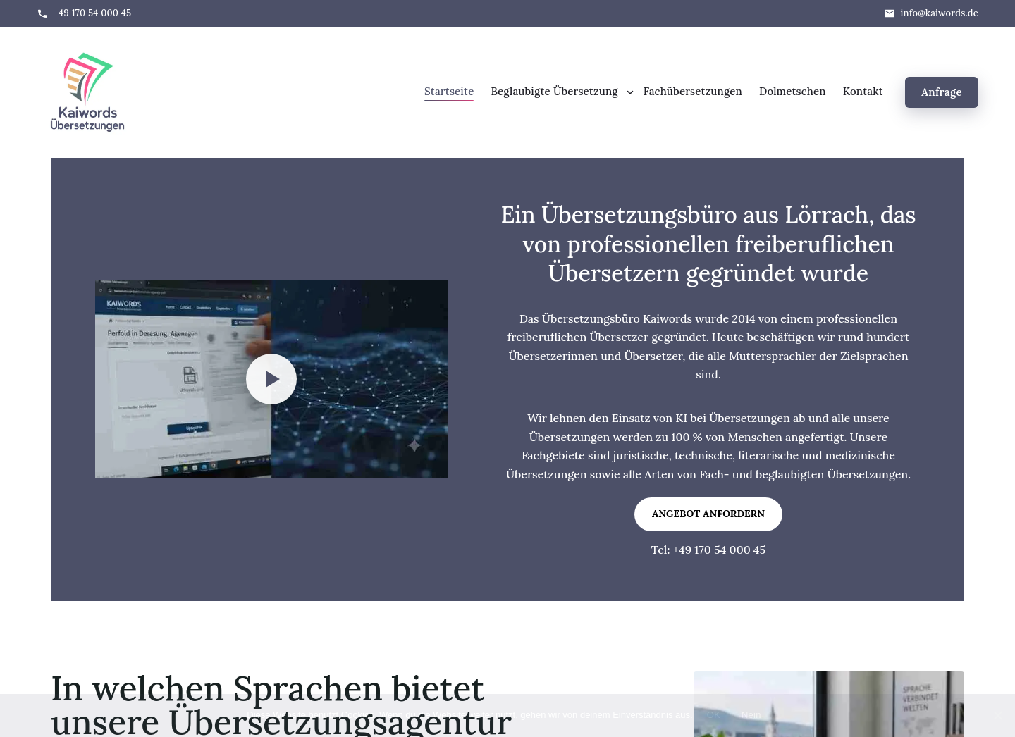 Aktuelle Website-Vorschau von Übersetzungsbüro Kaiwords