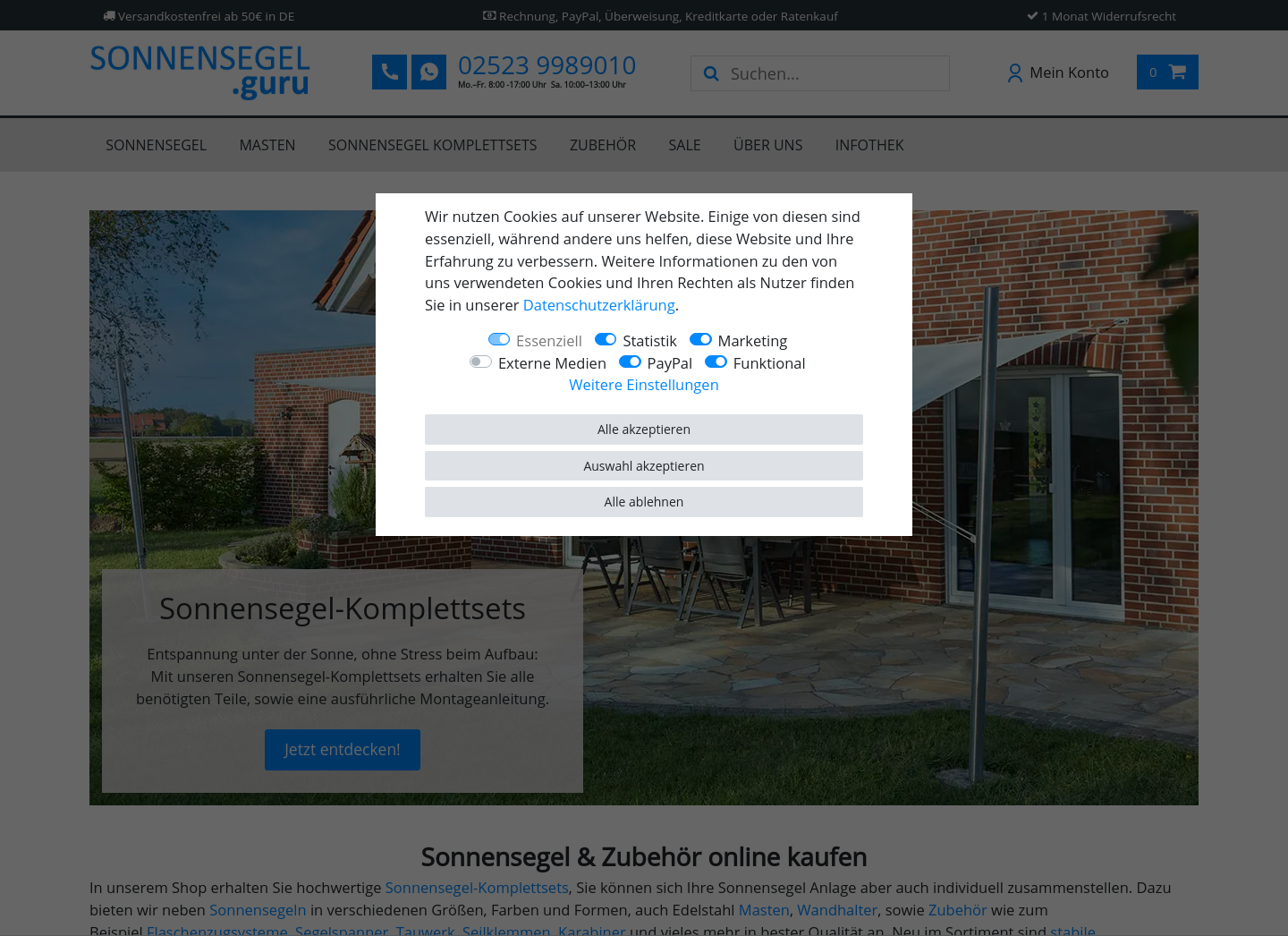 Aktuelle Website-Vorschau von SONNENSEGEL.guru GmbH