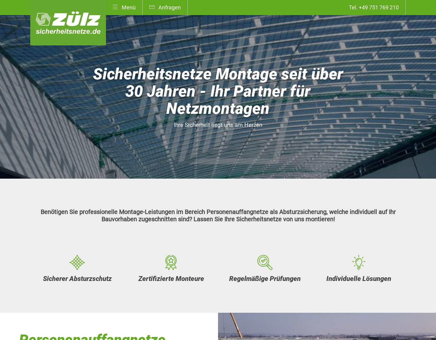 Aktuelle Website-Vorschau von Zülz Sicherheitsnetze GmbH