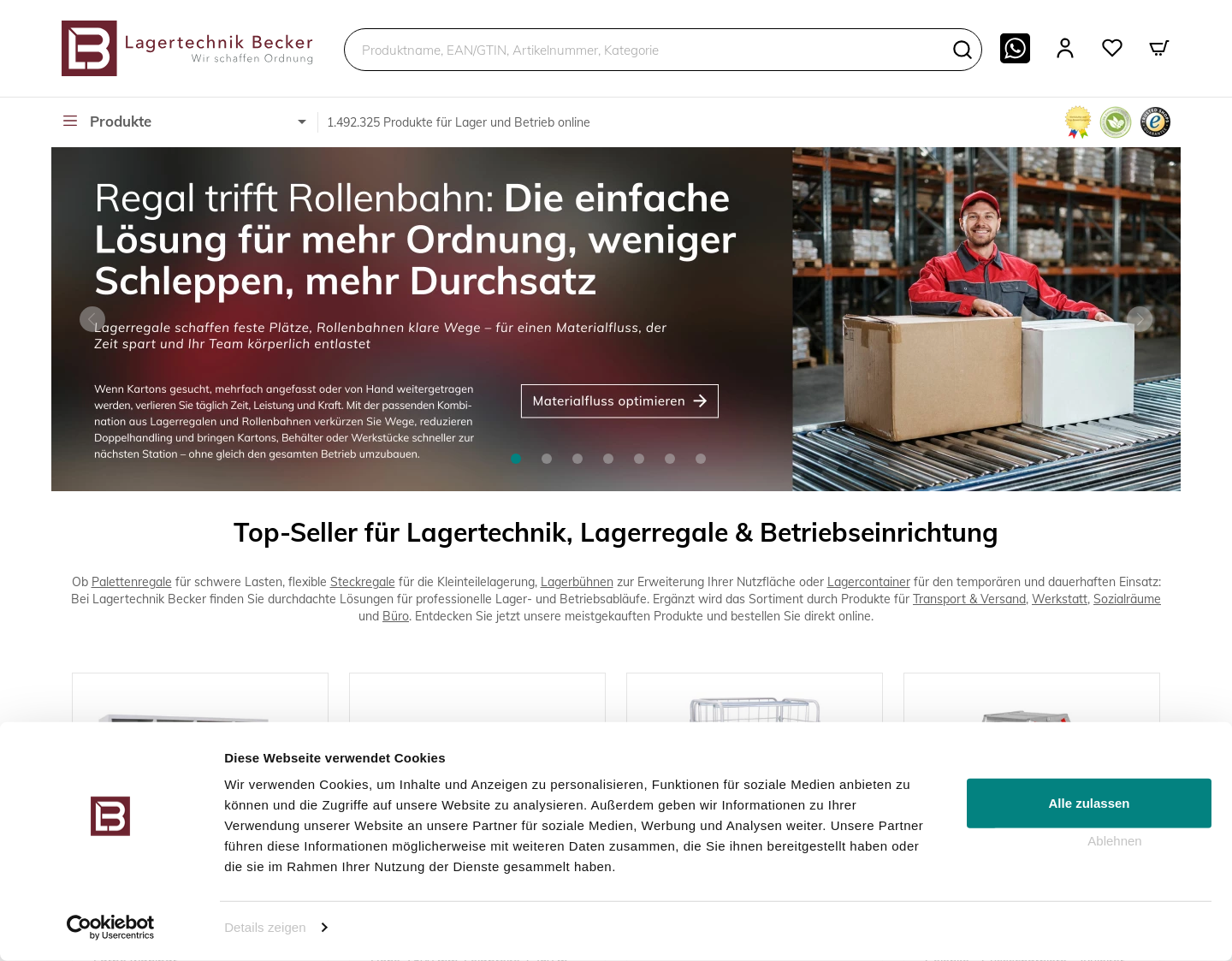 Aktuelle Website-Vorschau von Lagertechnik Becker Shop