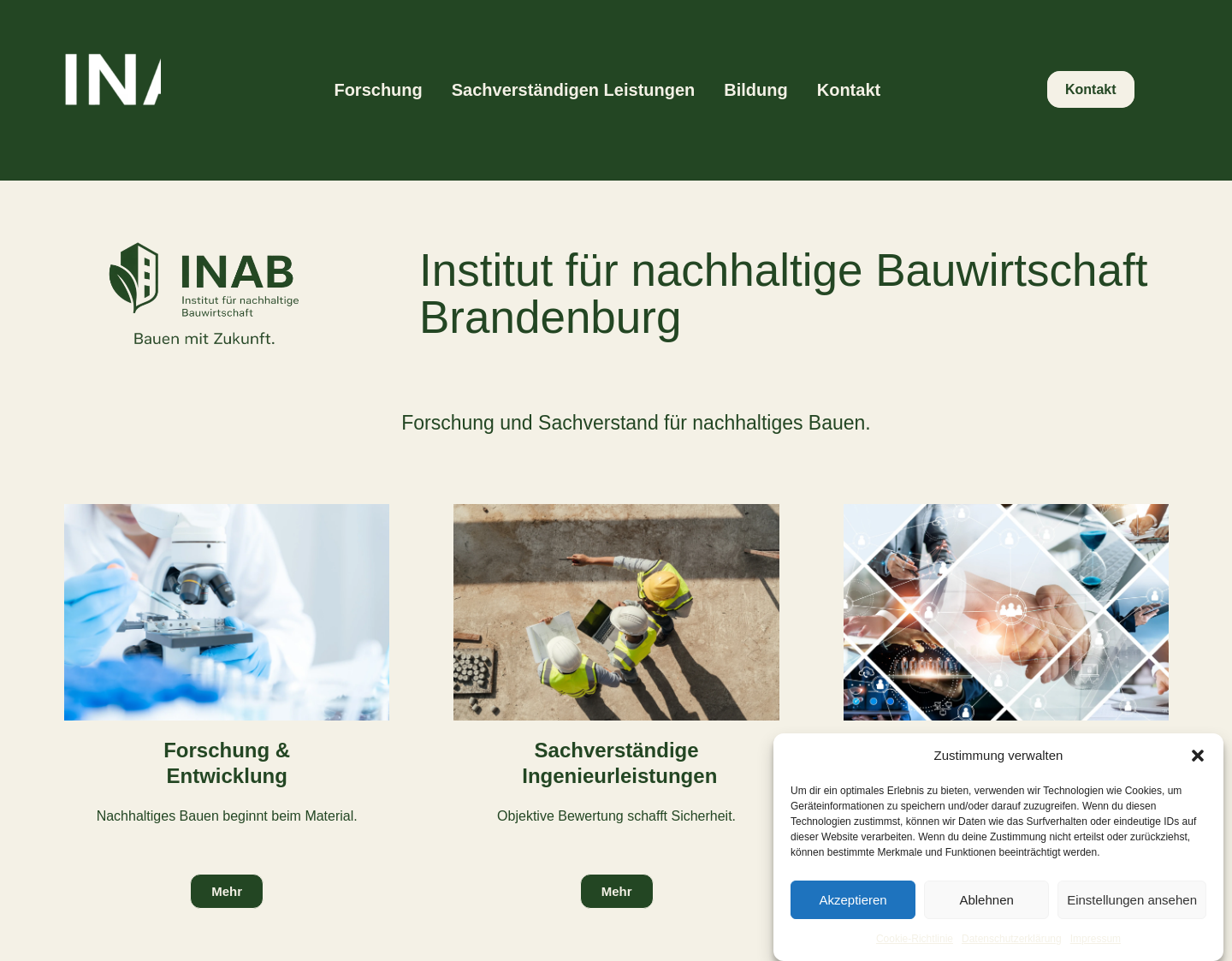 Aktuelle Website-Vorschau von INAB - Institut für nachhaltige Bauwirtschaft
