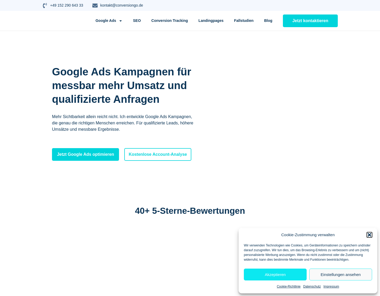 Aktuelle Website-Vorschau von ConversionGo – Google Ads Freelancer