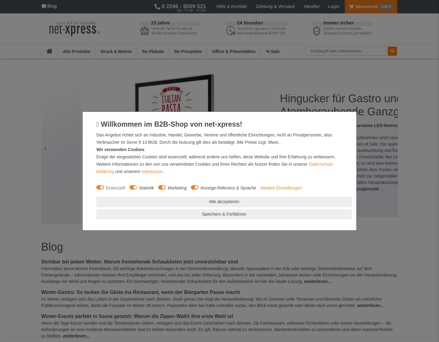 Aktuelle Website-Vorschau von Prospektständer und Prospekthalter