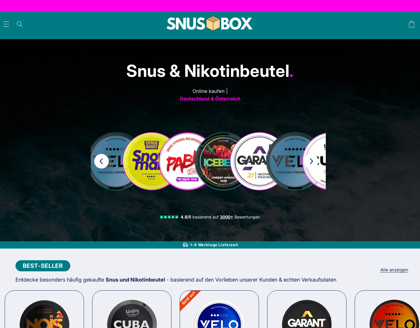 Aktuelle Website-Vorschau von Snusbox - Snus & Nikotinbeutel online kaufen