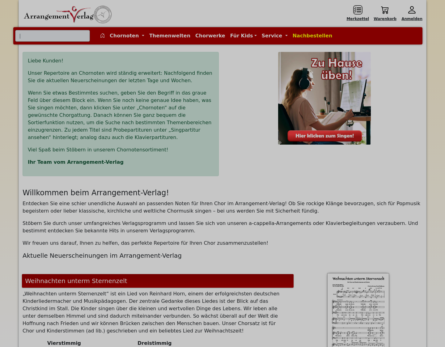 Aktuelle Website-Vorschau von Chorlieder und Chormusik