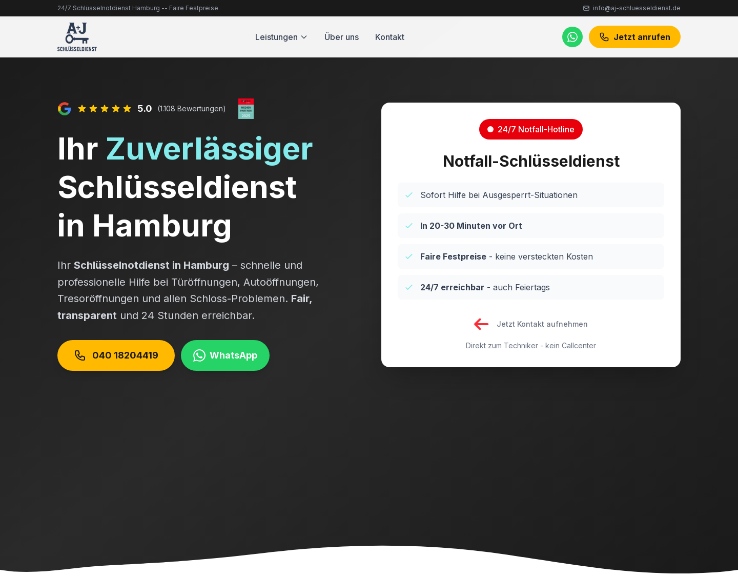 Aktuelle Website-Vorschau von A+J Schlüsseldienst