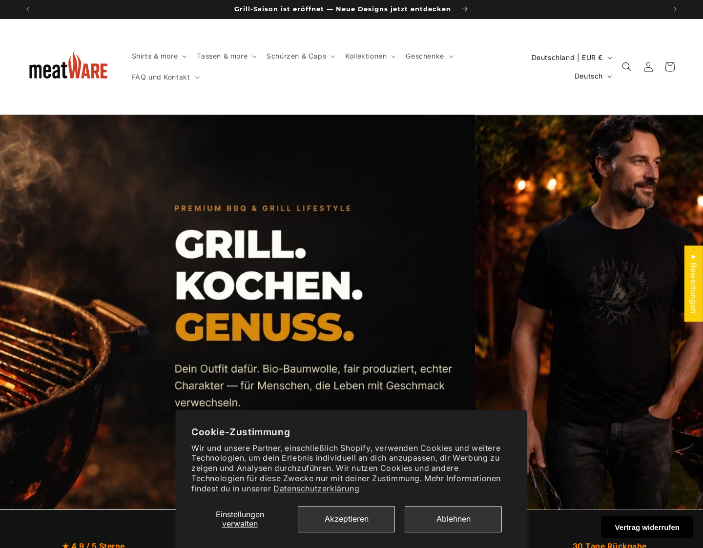 Aktuelle Website-Vorschau von Meatware – T-Shirts & mehr mit Geschmack