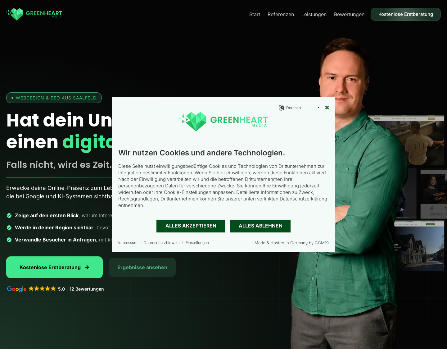 Aktuelle Website-Vorschau von GreenHeart Media