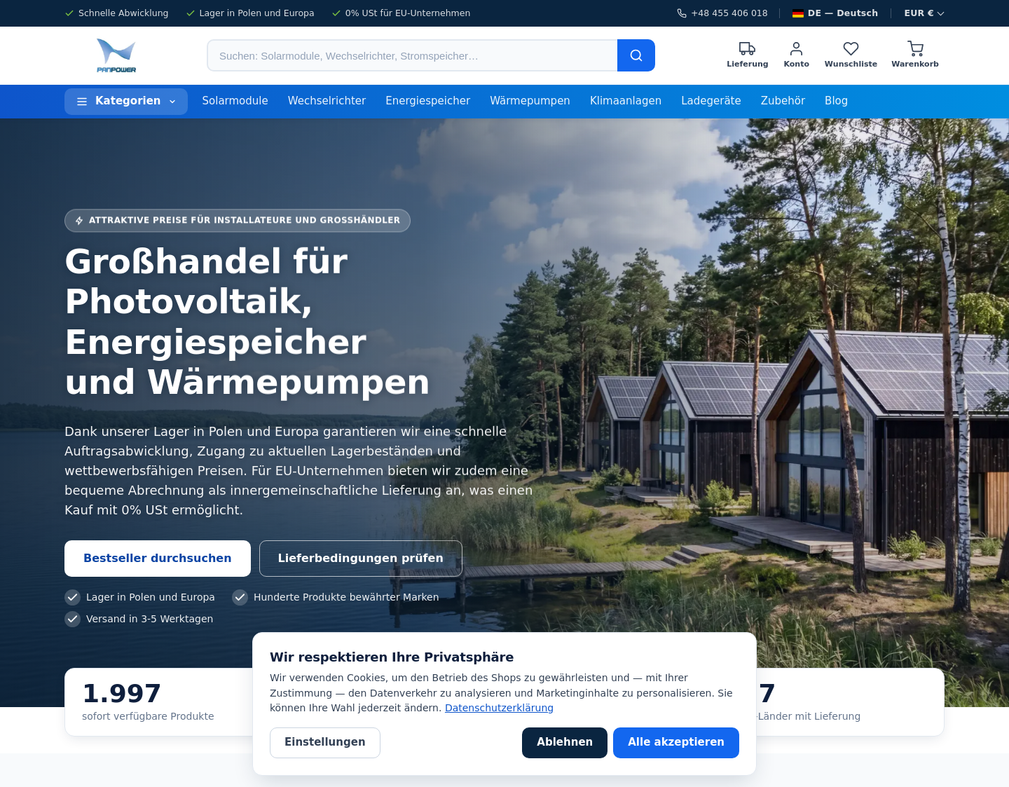 Aktuelle Website-Vorschau von Panpower - Onlineshop für Photovoltaik & Energietechnik