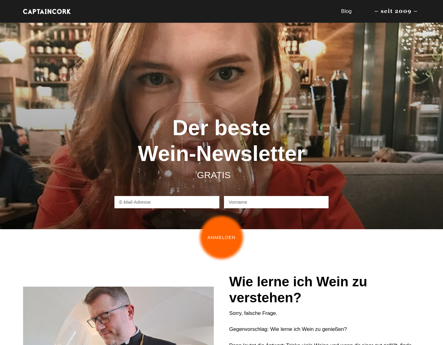 Aktuelle Website-Vorschau von CaptainCork
