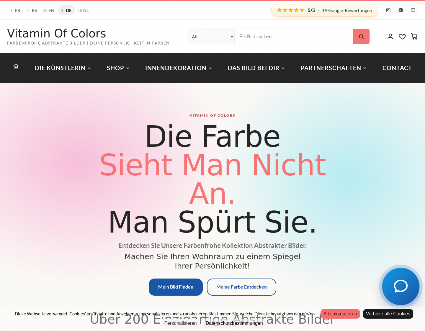 Aktuelle Website-Vorschau von Vitamin Of Colors, abstrakte Originalgemälde von Régine Gardan